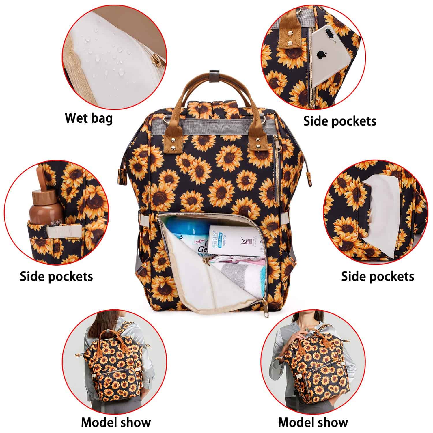 Bolso de Pañales FEWOFJ con Diseño de Girasoles, Bolsa - Imagen 5