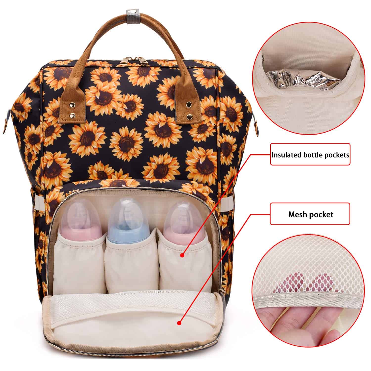 Bolso de Pañales FEWOFJ con Diseño de Girasoles, Bolsa - Imagen 3