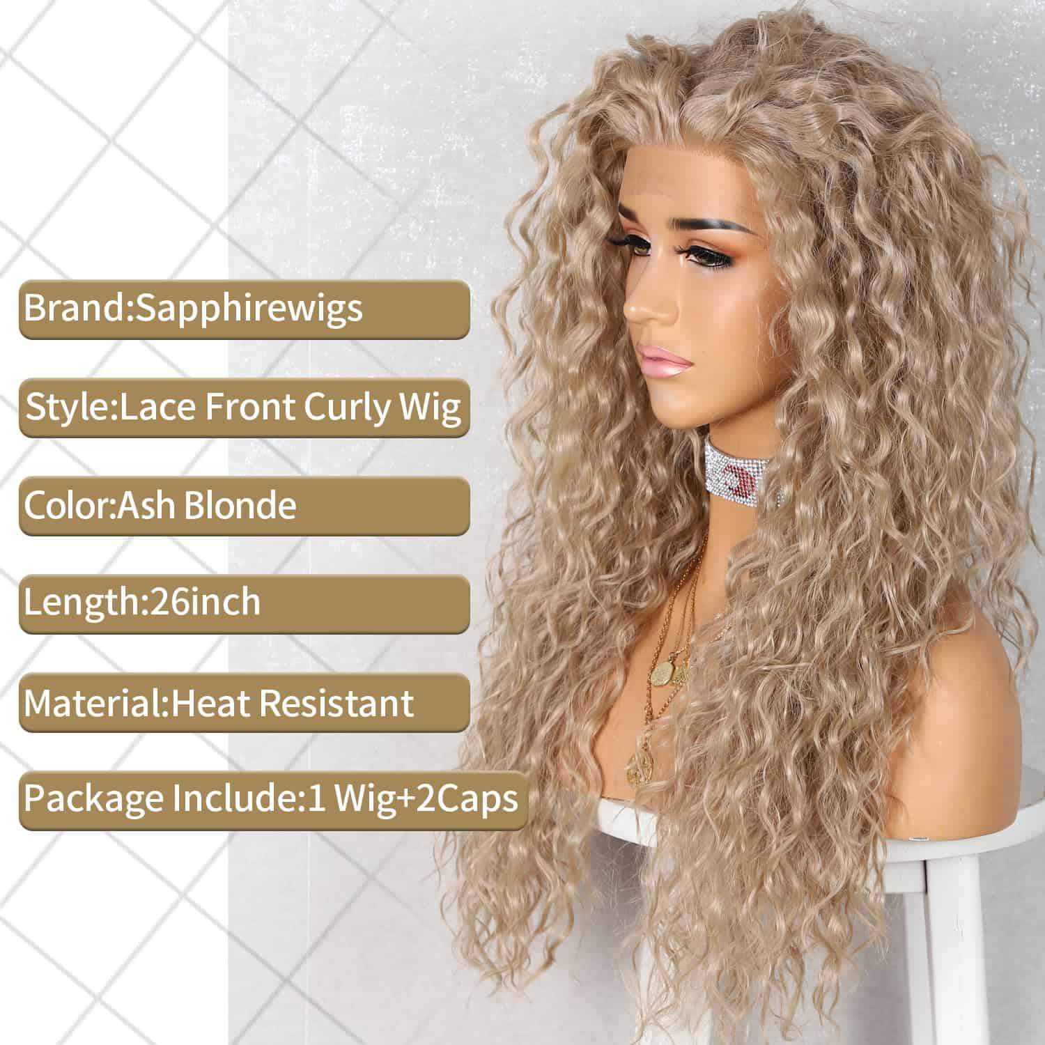 SAPPHIREWIGS Pelucas Rizadas de Encaje Sintético Profundo - Imagen 6