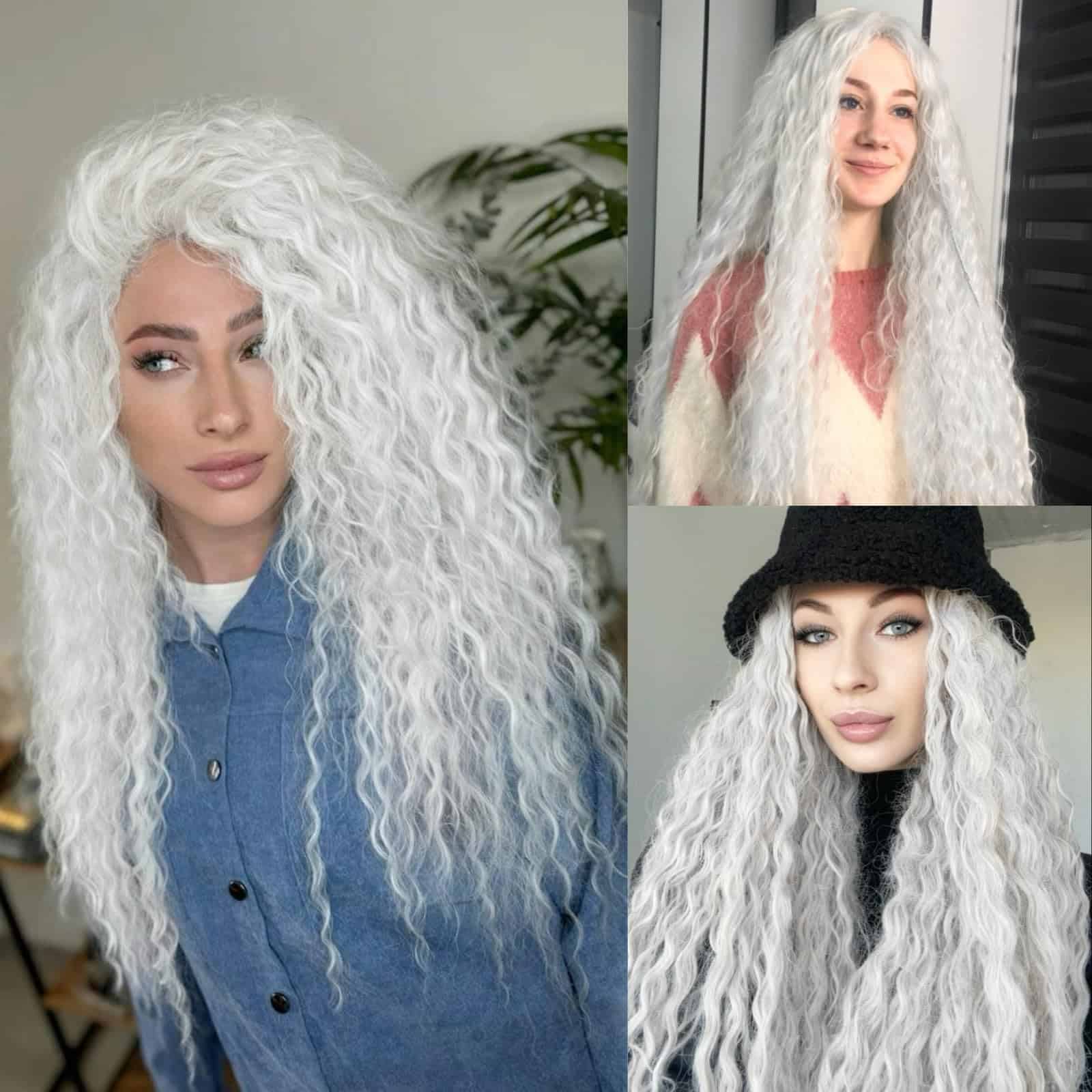 Pelucas de Encaje Sintético Rizado Largo Ondulado Profundo - Imagen 9