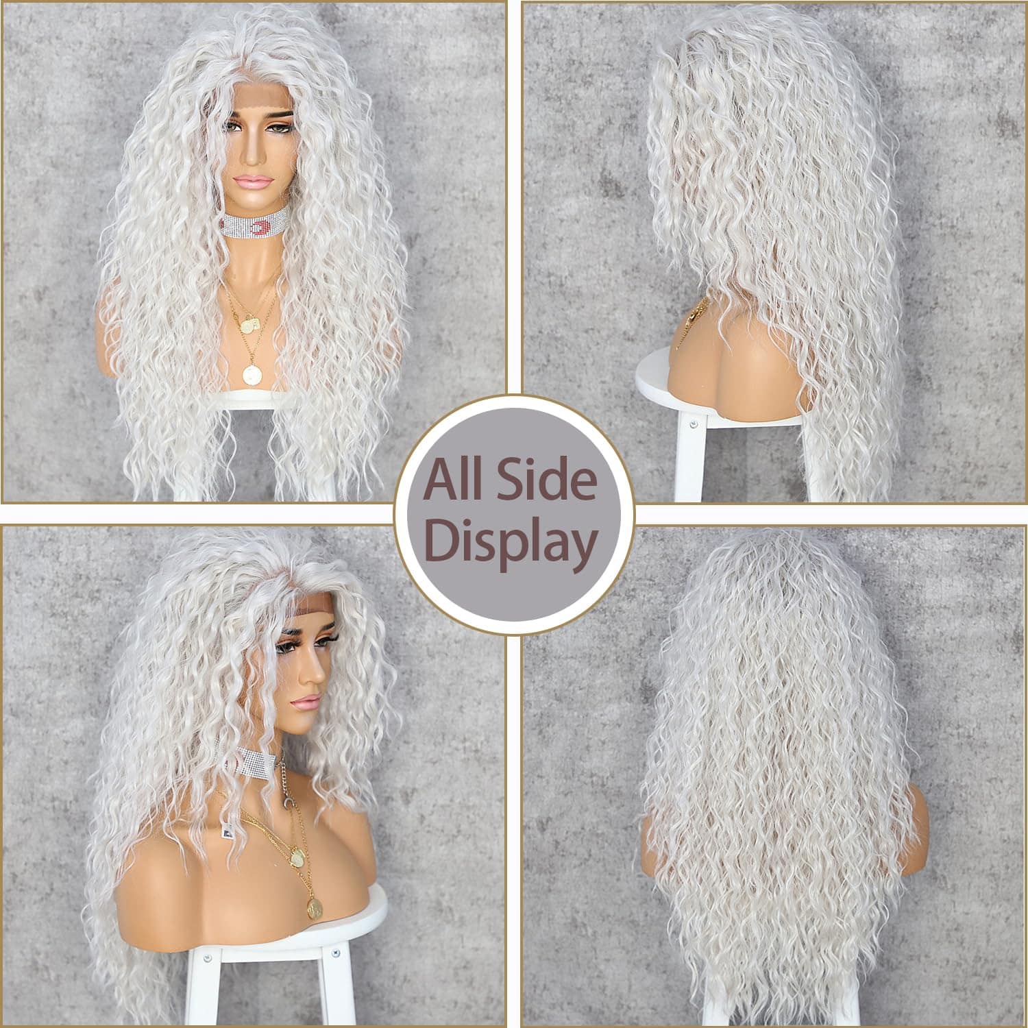 Pelucas de Encaje Sintético Rizado Largo Ondulado Profundo - Imagen 4