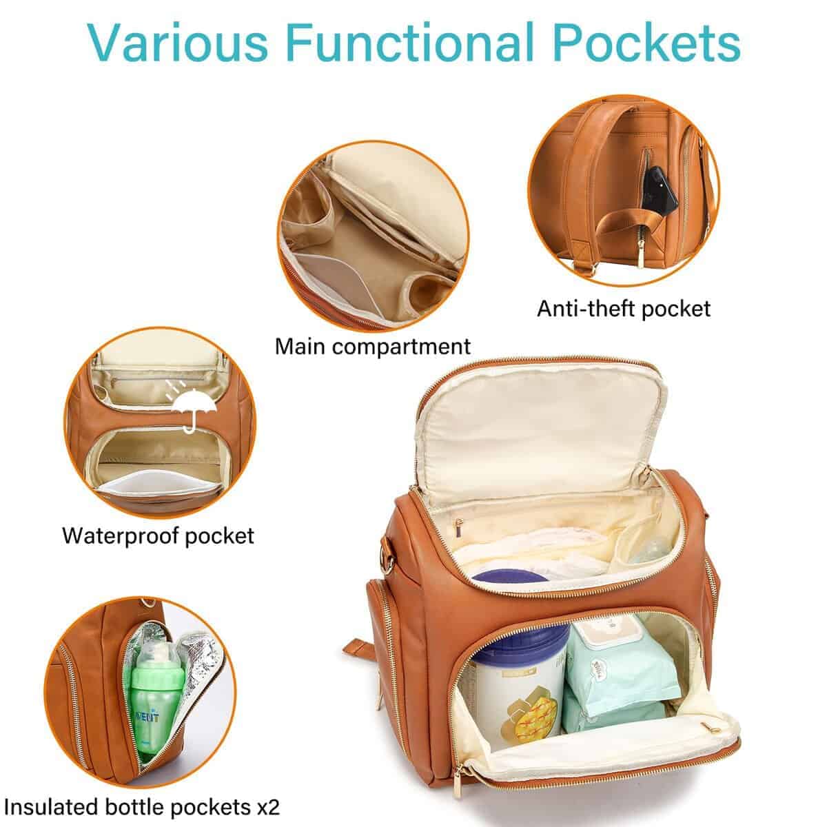 Mochila de Cuero para Pañales con Cambiador - Gran - Imagen 4