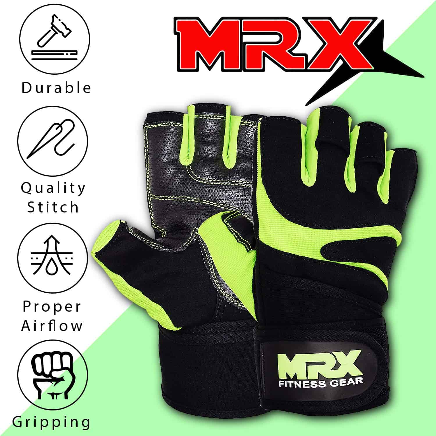 Guantes de levantamiento de pesas MRX para -Negro Verde - Imagen 4