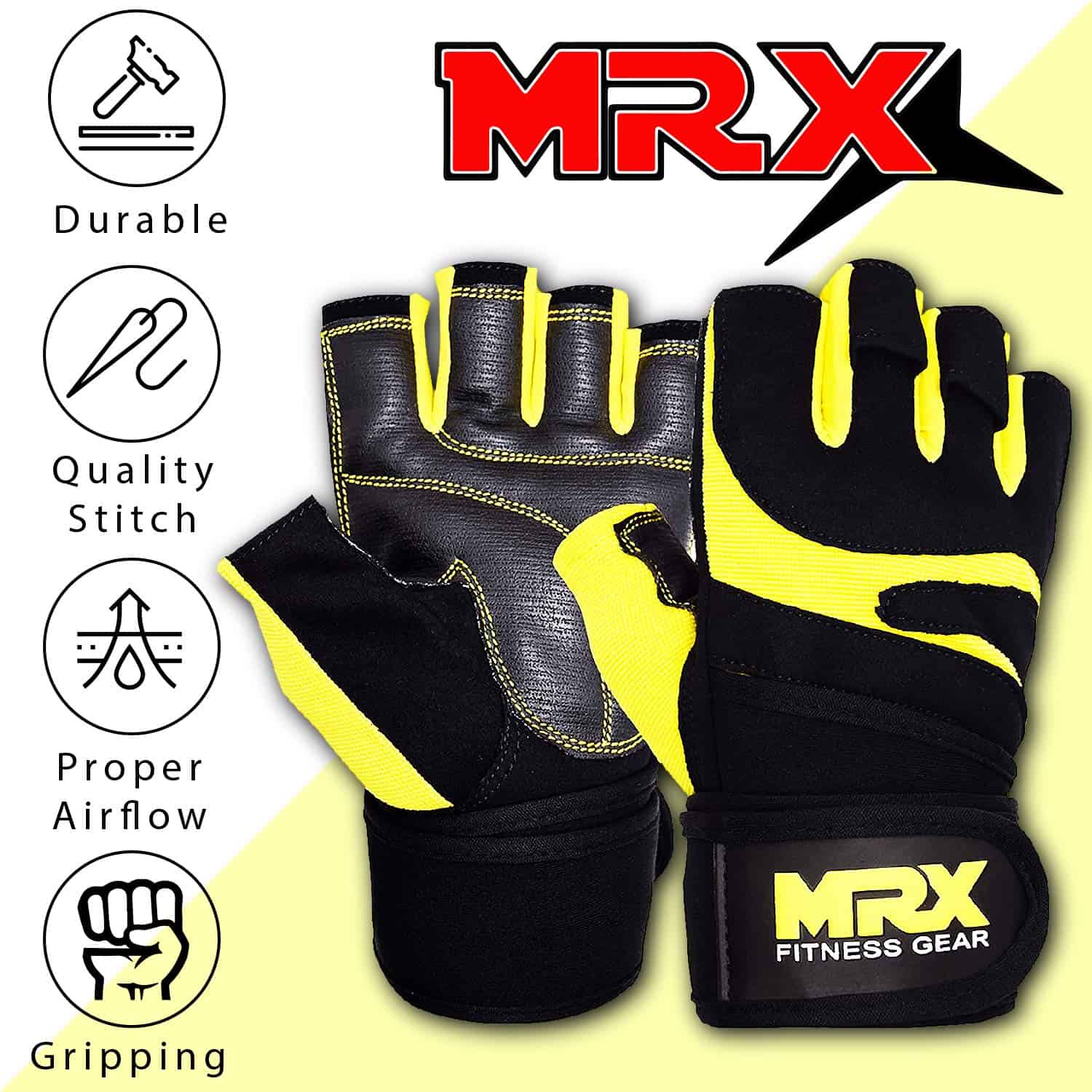 Guantes de Levantamiento de Pesas MRX -Negro Amarillo - Imagen 4