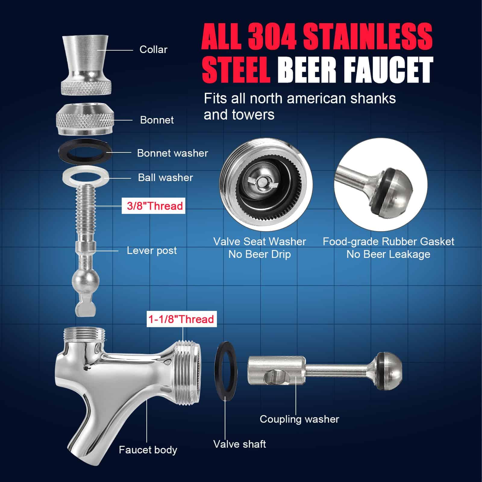 Grifo de cerveza mejorado FERRODAY, todo de acero - Imagen 3