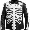 Chaqueta de cuero negra para hombre con esqueleto -