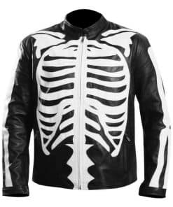 Chaqueta de cuero negra para hombre con esqueleto -