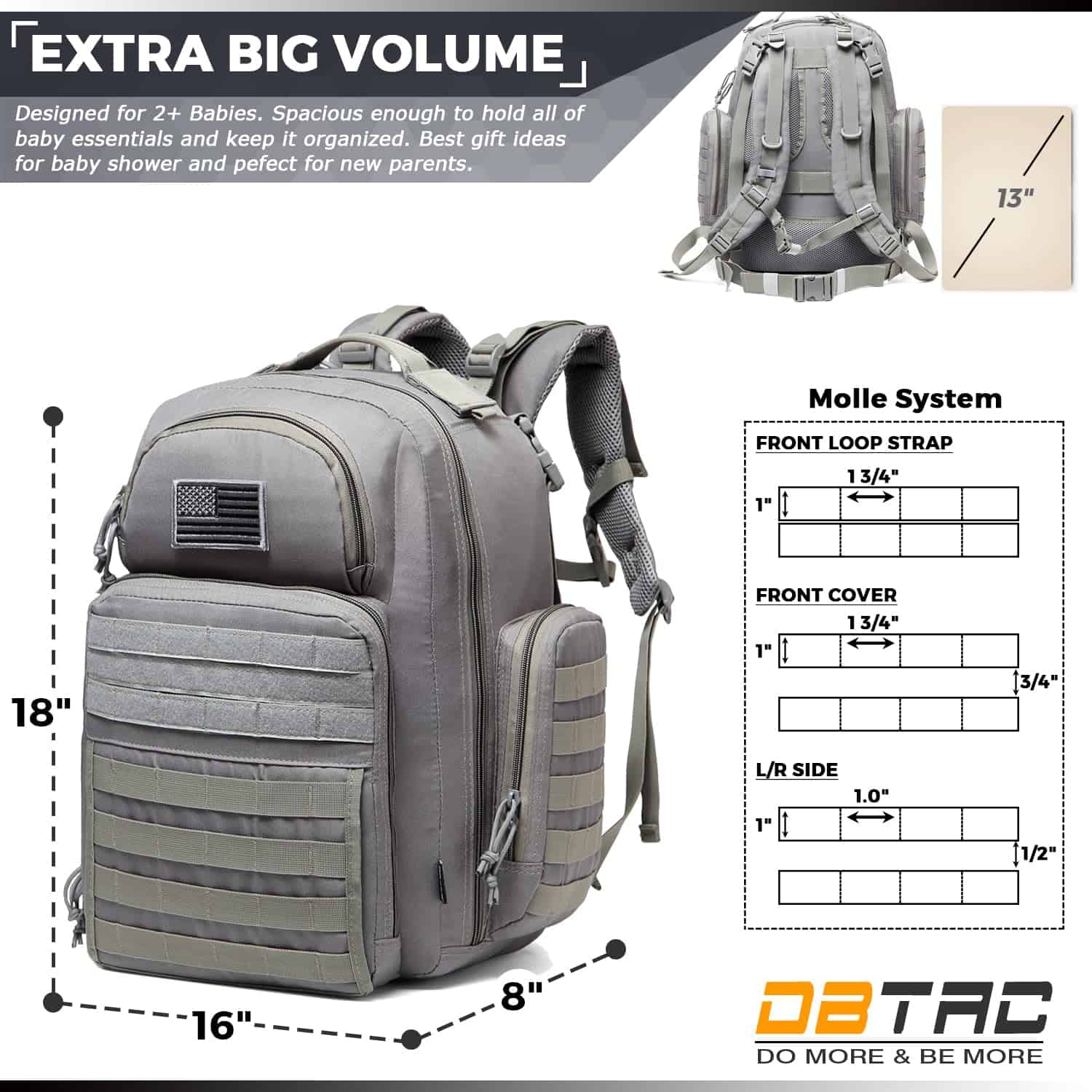 Mochila para pañales para papá, DBTAC Bolso grande para - Imagen 7