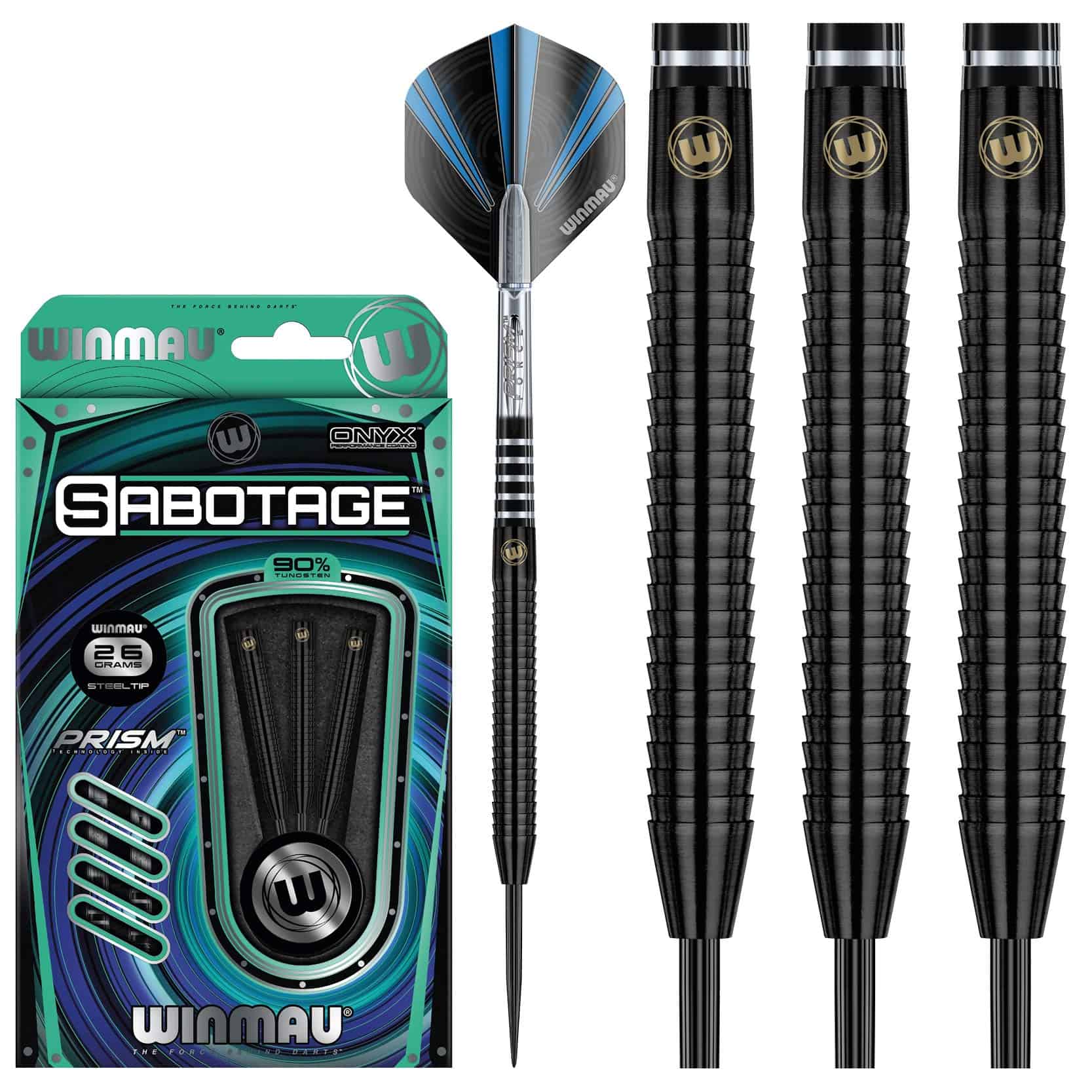 Set de Dardos de Punta de Acero Winmau Sabotage Onyx de 26g