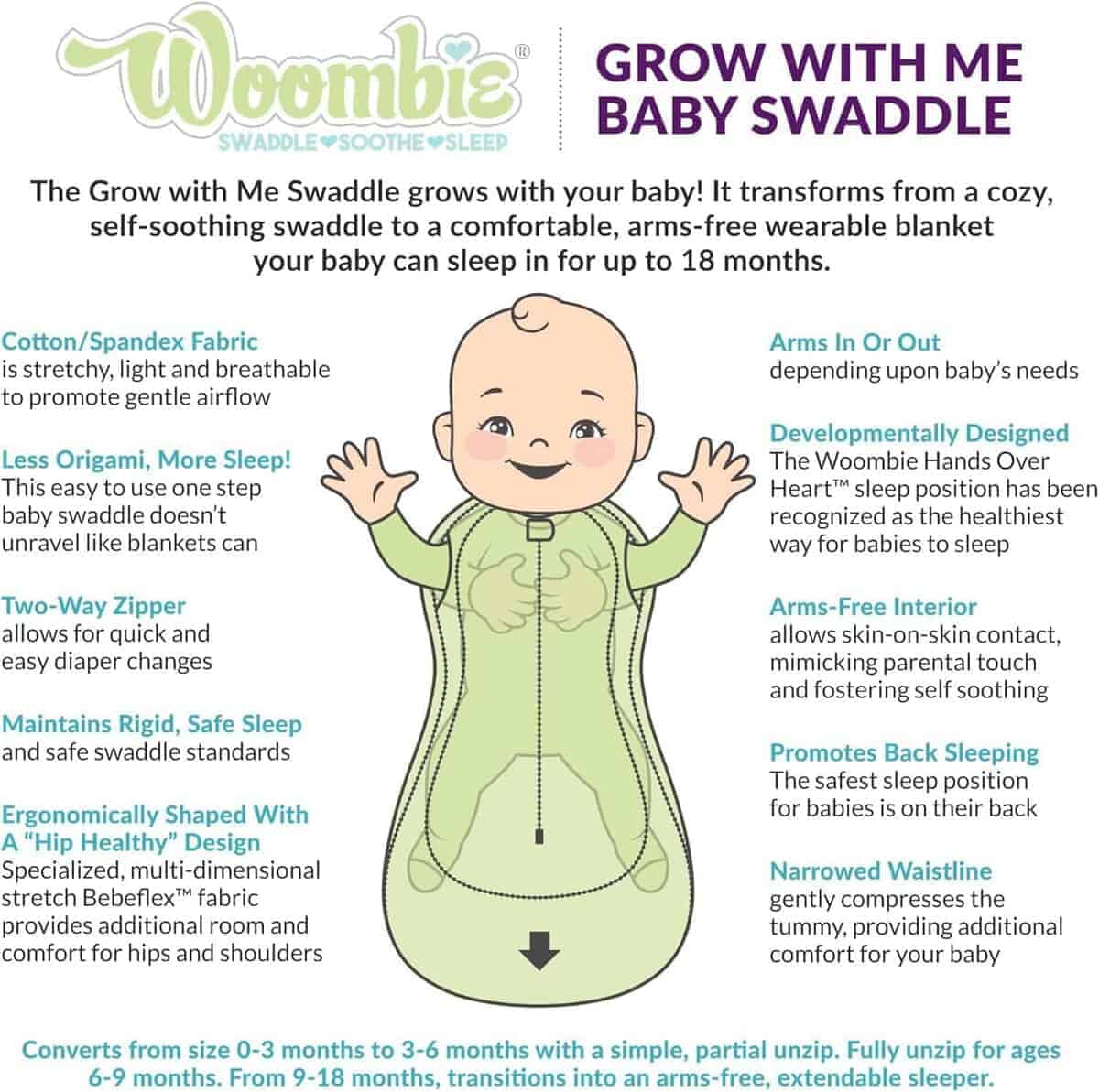 Manta de swaddle para bebé Woombie Grow with Me, swaddle - Imagen 3