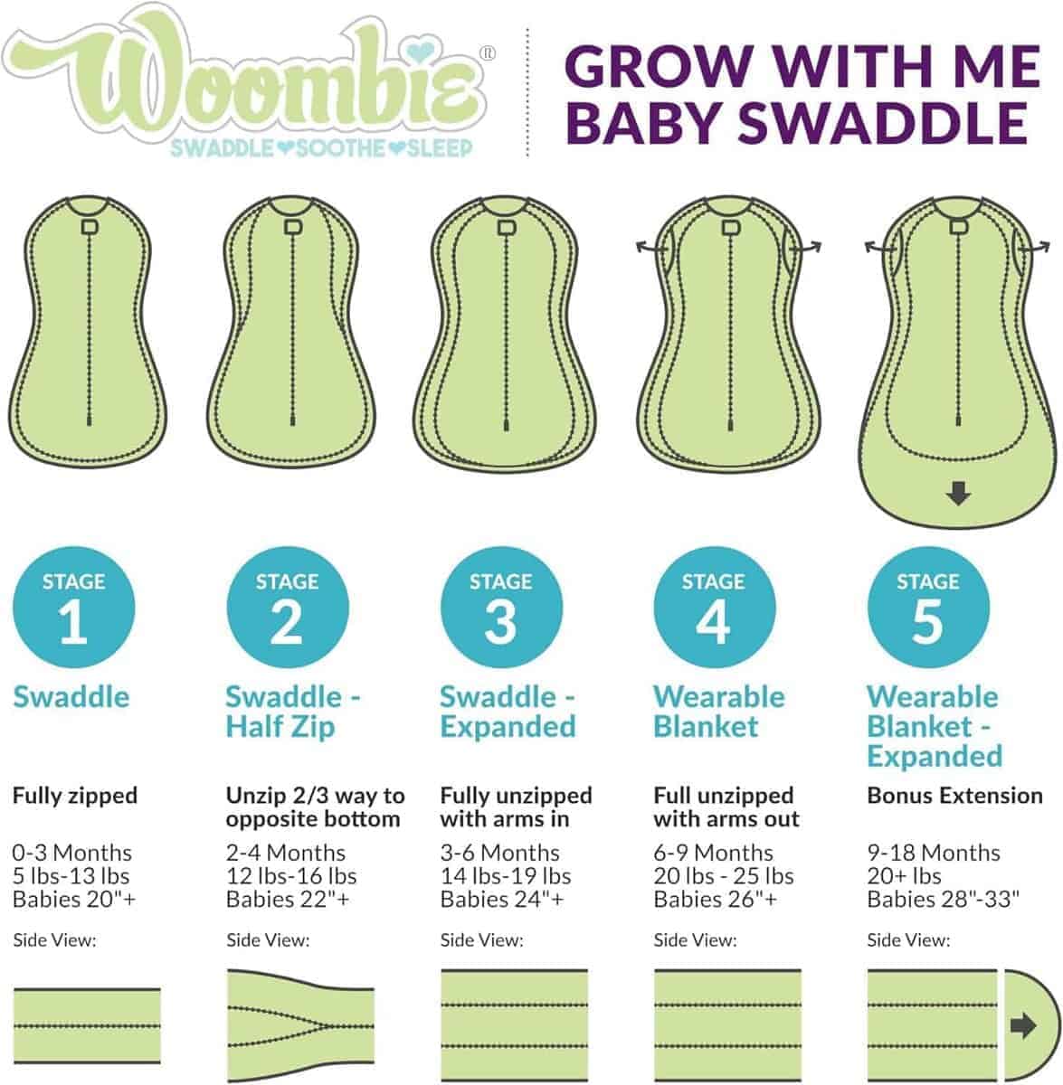 Manta de swaddle para bebé Woombie Grow with Me, swaddle - Imagen 4