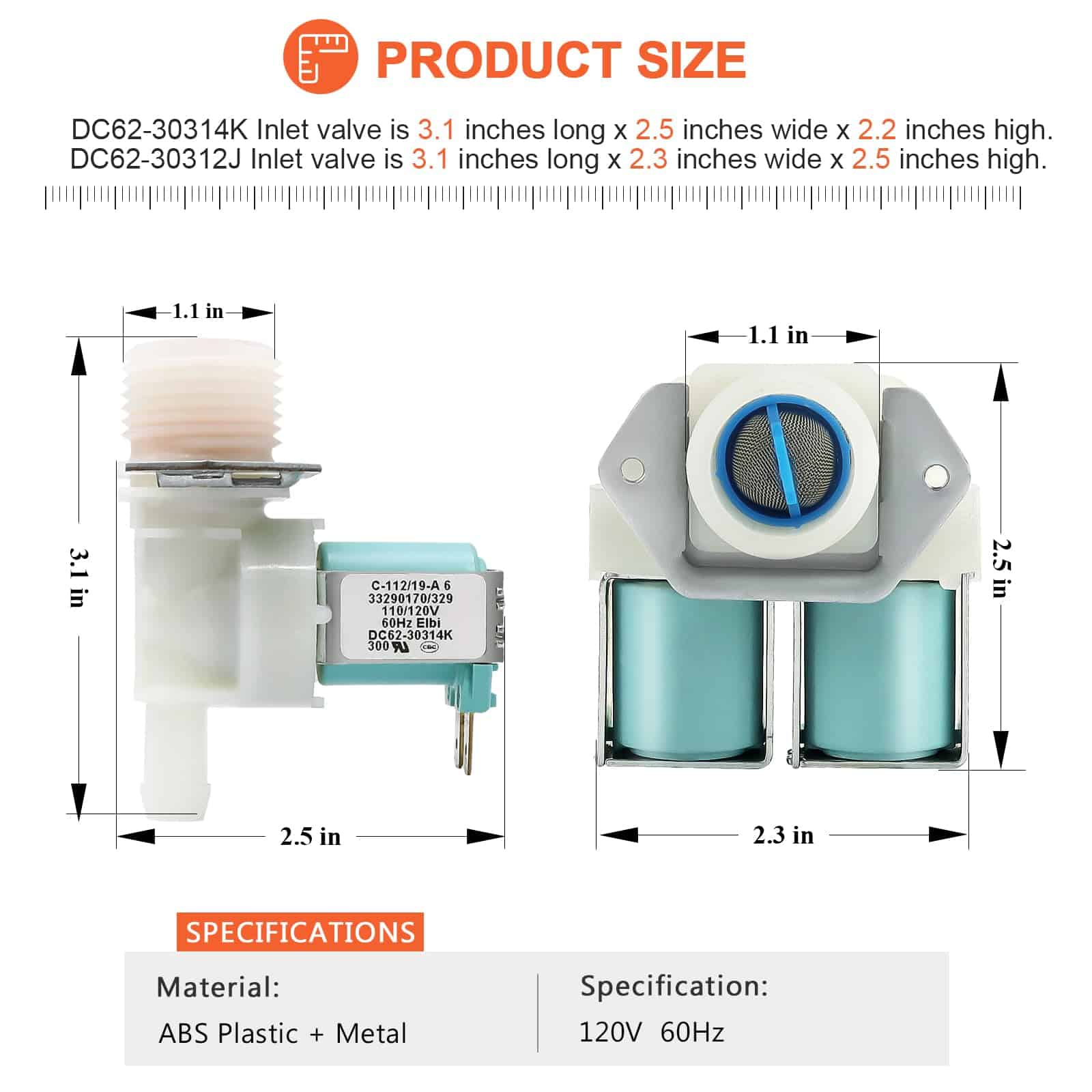 Kit de Válvula de Agua Fría y Caliente DC62-30312J & - Imagen 6
