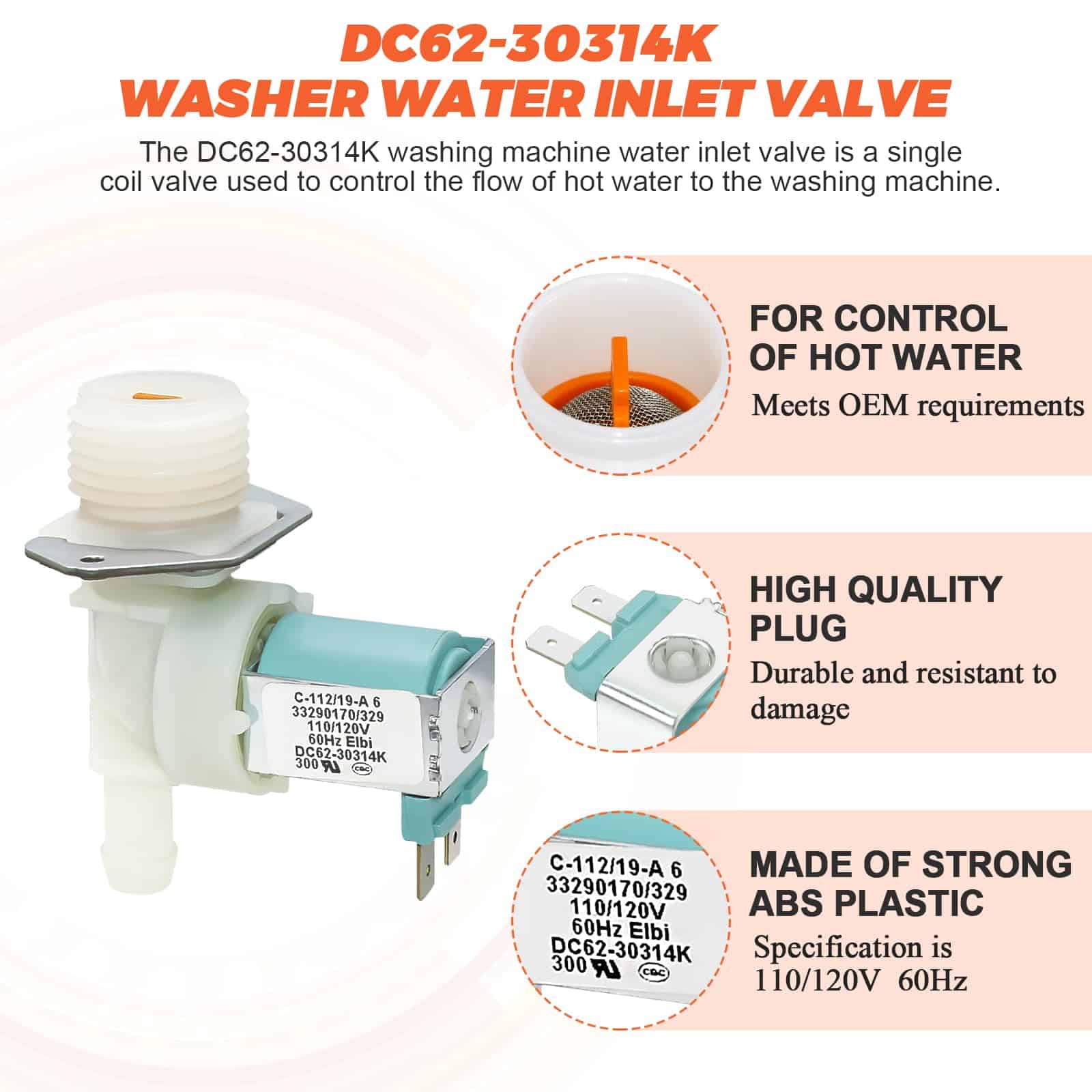 Kit de Válvula de Agua Fría y Caliente DC62-30312J & - Imagen 4