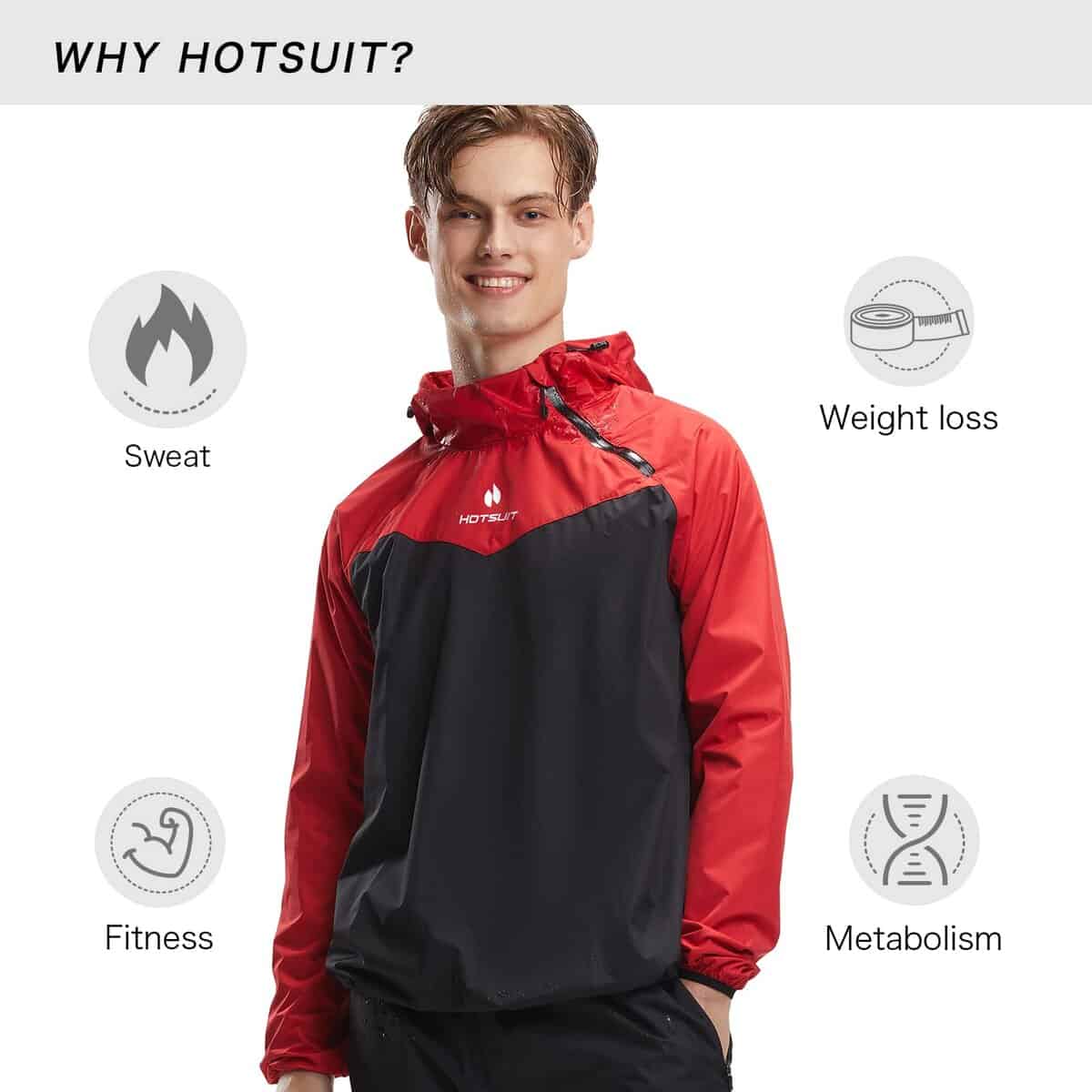 Chaqueta Sauna HOTSUIT para Hombres Pérdida de -Rojo - Imagen 4