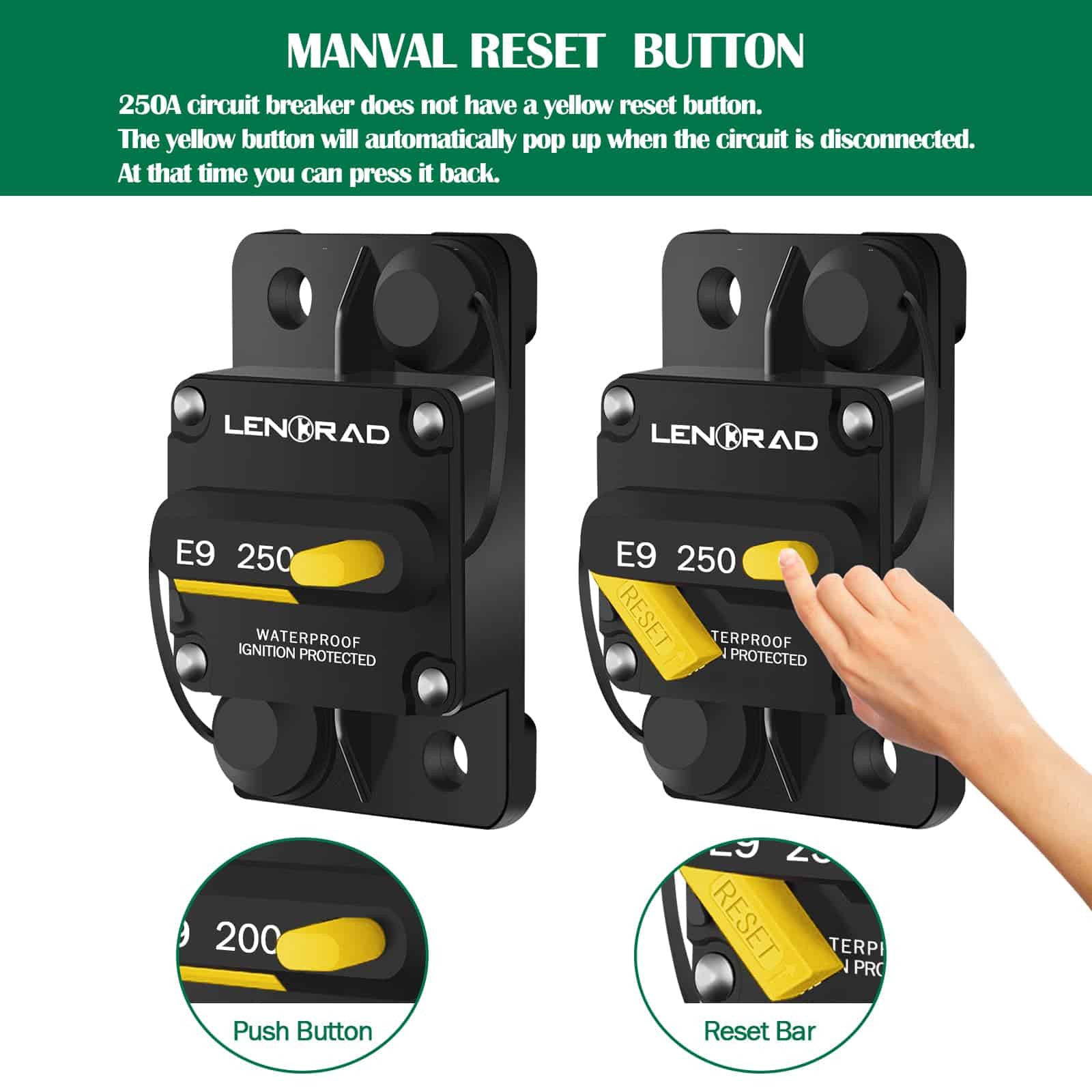 LENKRAD 250 Amp Marine Interruptor Automático Restaurable - Imagen 4