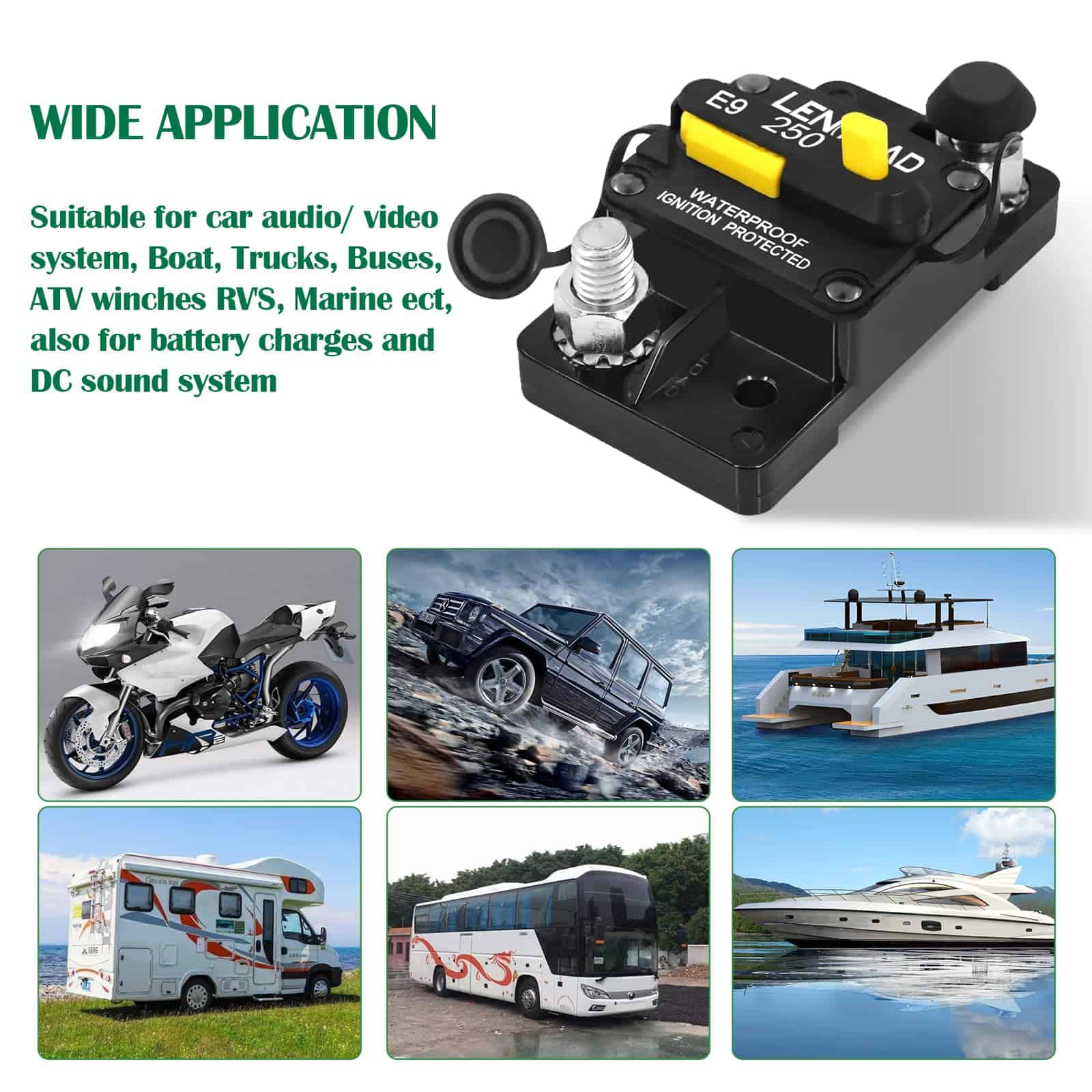 LENKRAD 250 Amp Marine Interruptor Automático Restaurable - Imagen 6