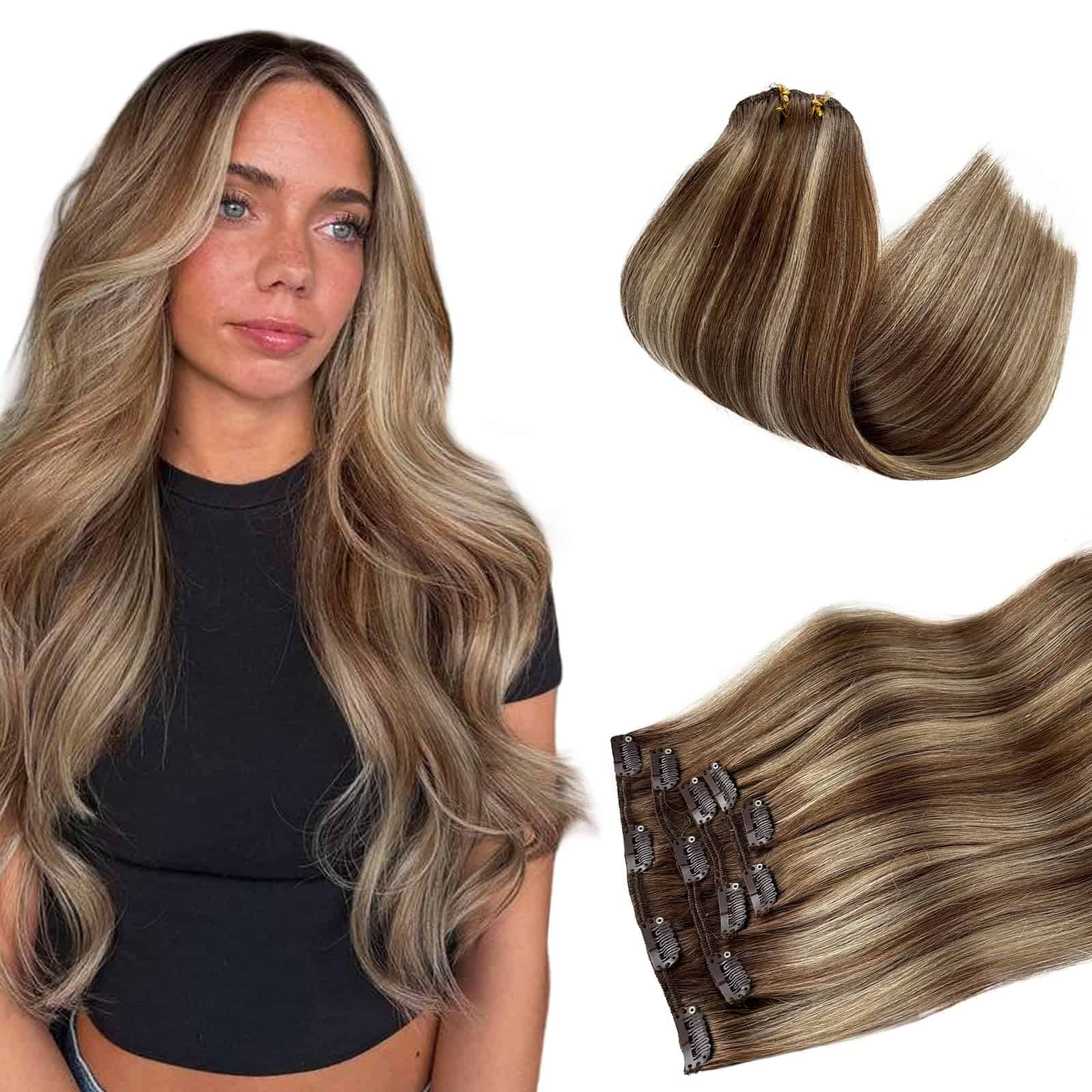 Extensiones de Cabello Clip en Balayage Marrón a Rubio