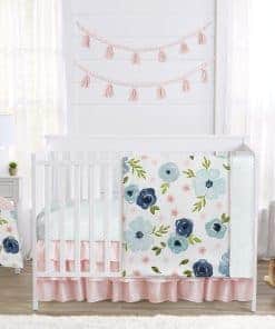 Set de Ropa de Cama para Cuna de Bebé de 4 -Acuarela Rosa y