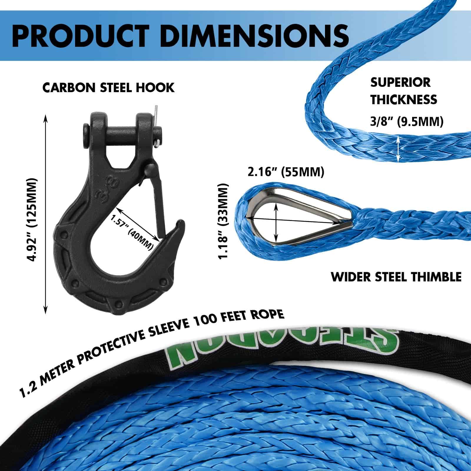 Cuerda de Winch Sintética STEGODON Dyneema Cable de Winch - Imagen 4