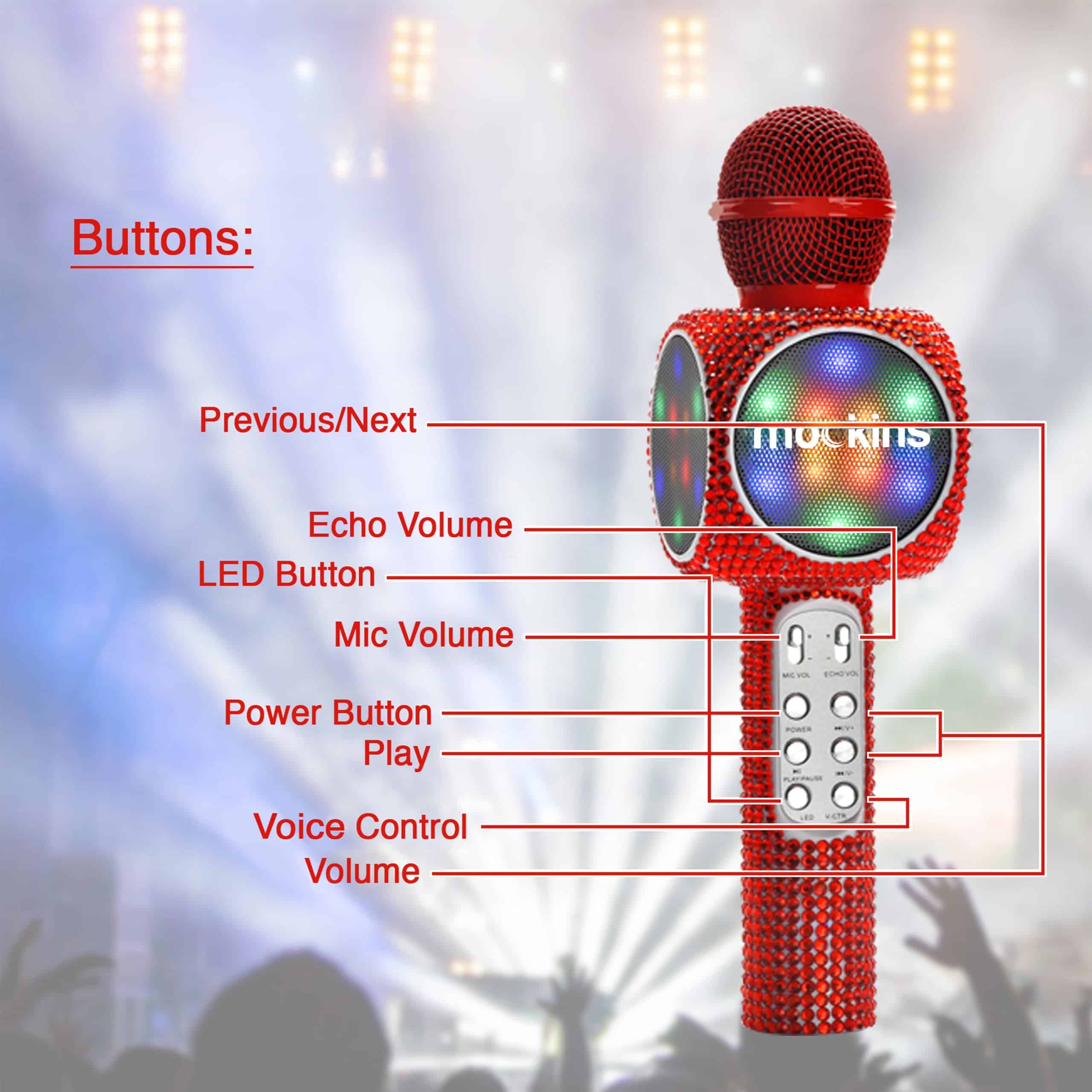 Micrófono de Karaoke Mockins Red Bling para Niños - - Imagen 5