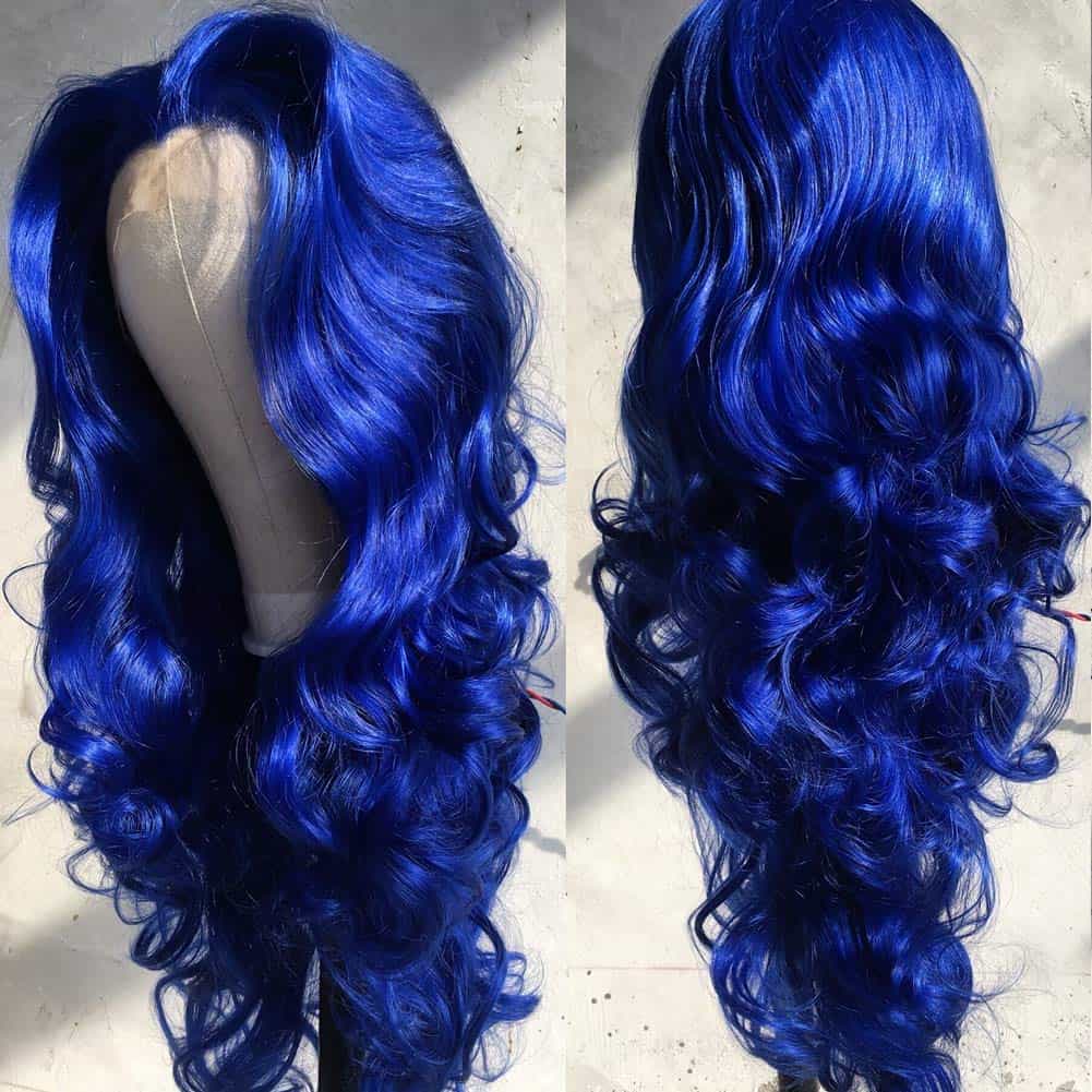 Pelucas Azul de Encaje Frontal Largo de Cuerpo Ondulado