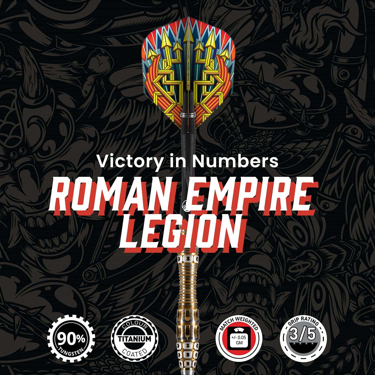 Set de Dardos de Puntas de Acero Shot Darts, Roman Empire - Imagen 3