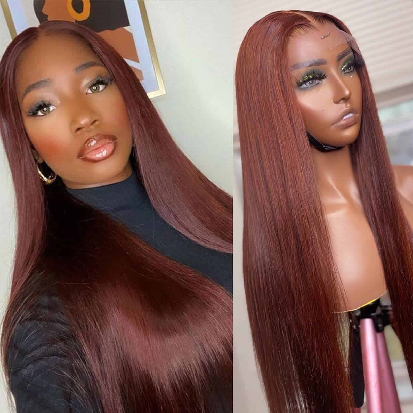 Pelucas Sintéticas de Encaje Frontal Largo Recto Color - Imagen 6