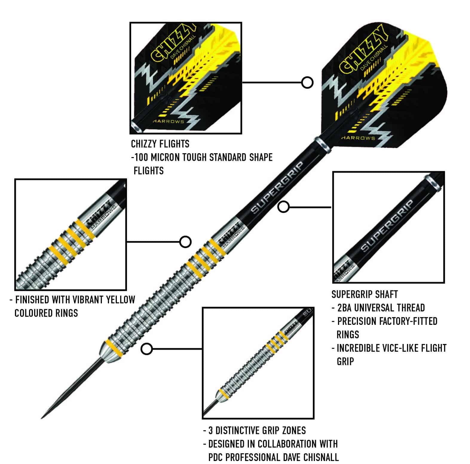Dardos de Punta de Acero Harrows Dave Chisnall -Negro - Imagen 7