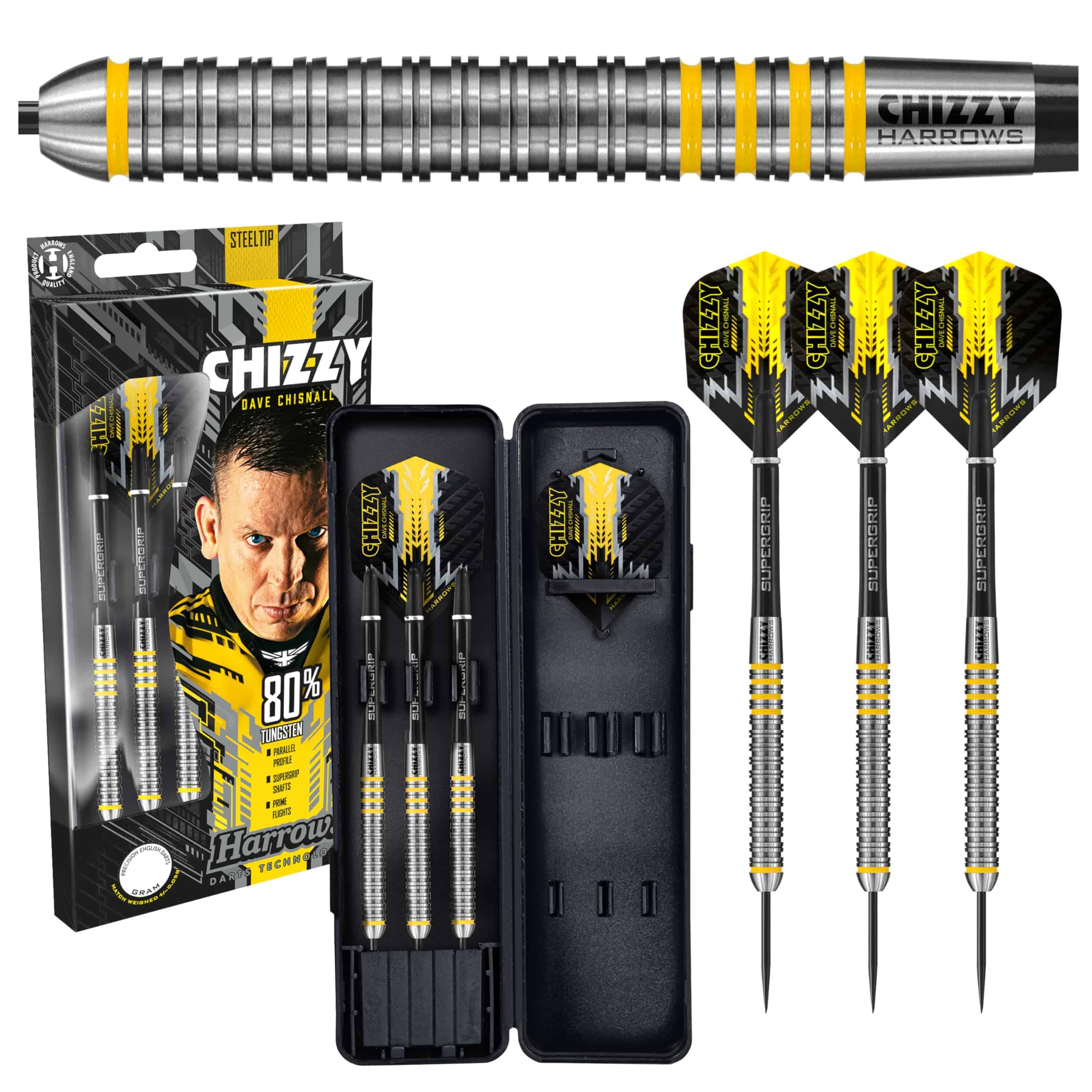 Dardos de Punta de Acero Harrows Dave Chisnall -Negro