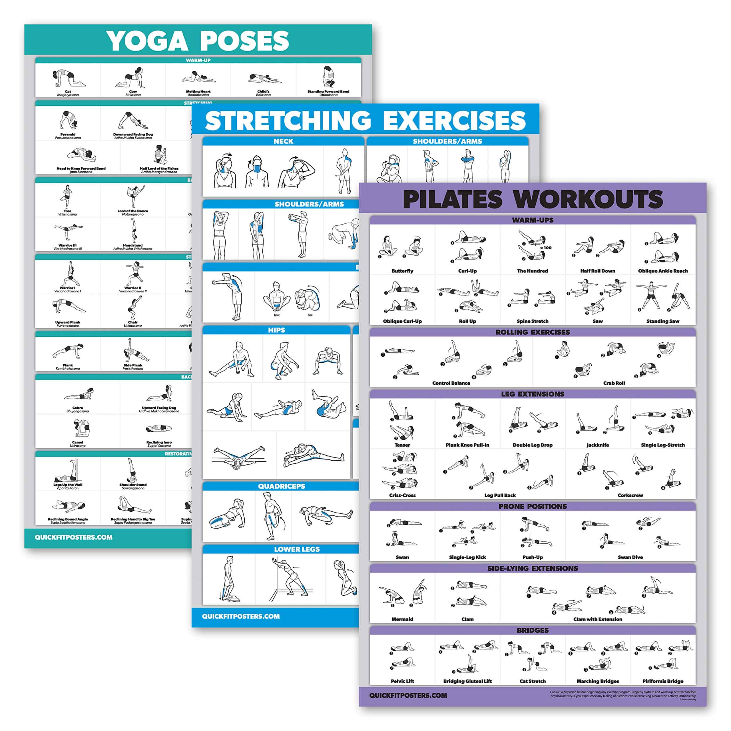 Conjunto de 3 Pósteres - Poses de Yoga + Ejercicios de