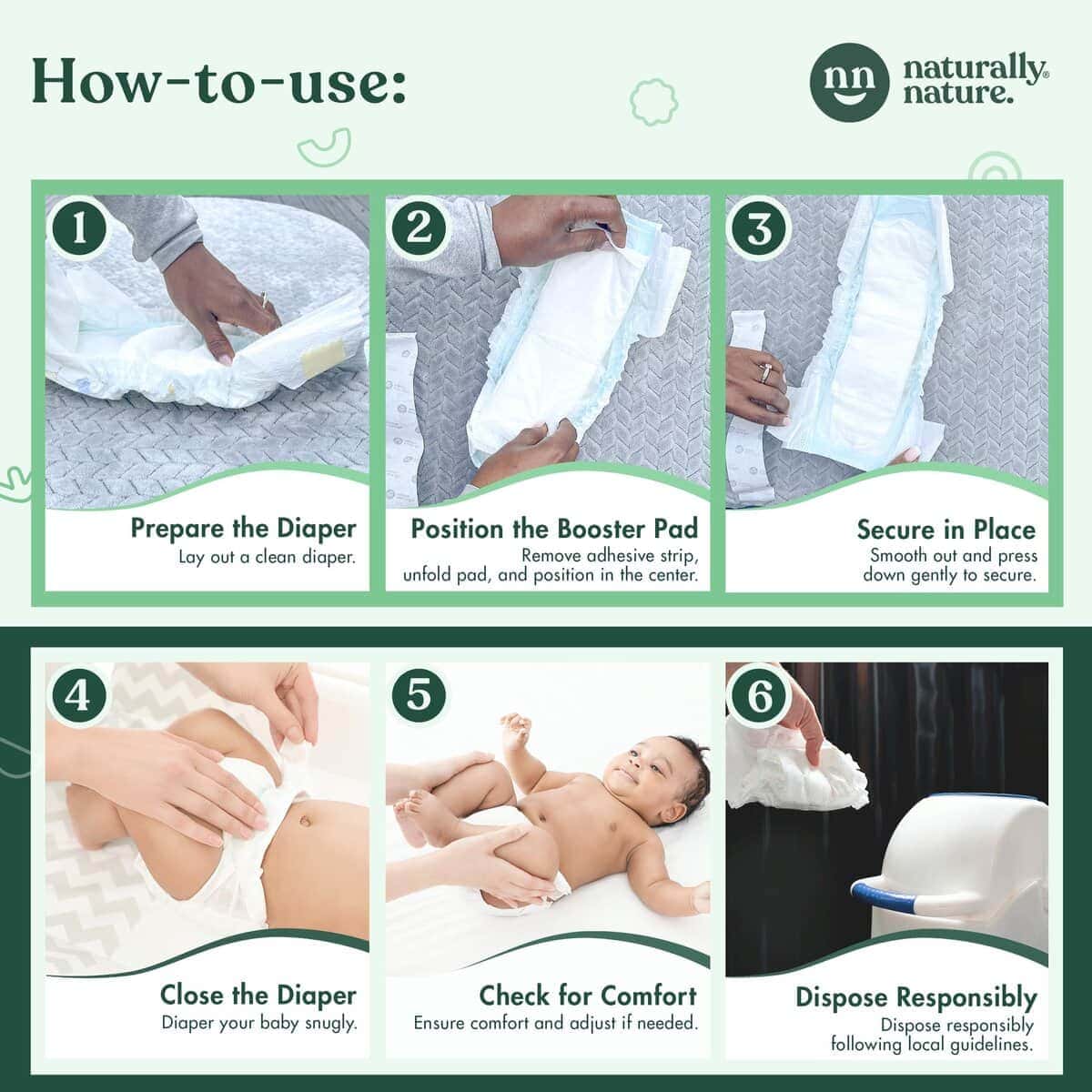 Naturally Nature Overnight Diaper Booster Pads, Detiene las - Imagen 5