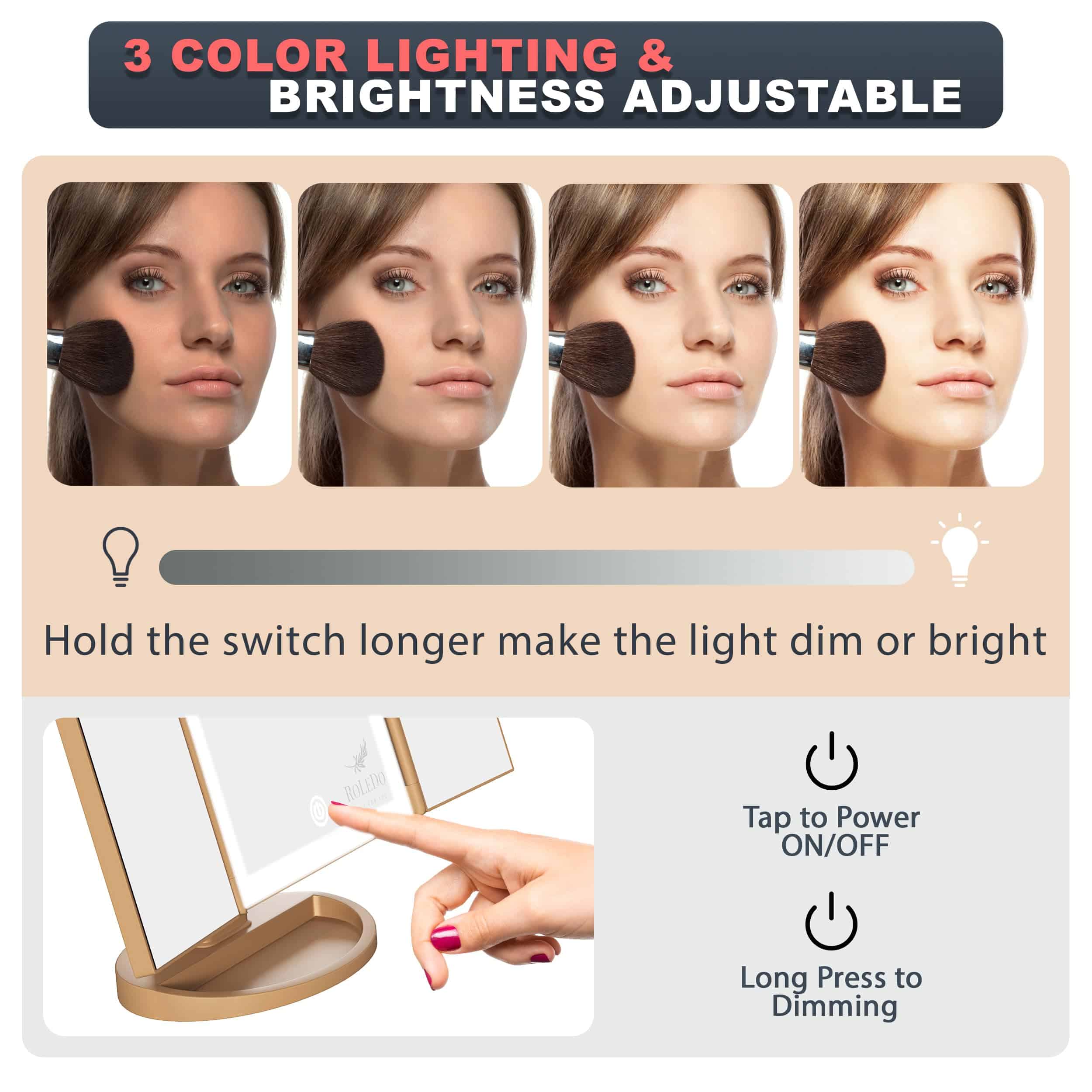 Espejo de Maquillaje con Luces 3 Pliegues RoLeDo, Espejo de - Imagen 4
