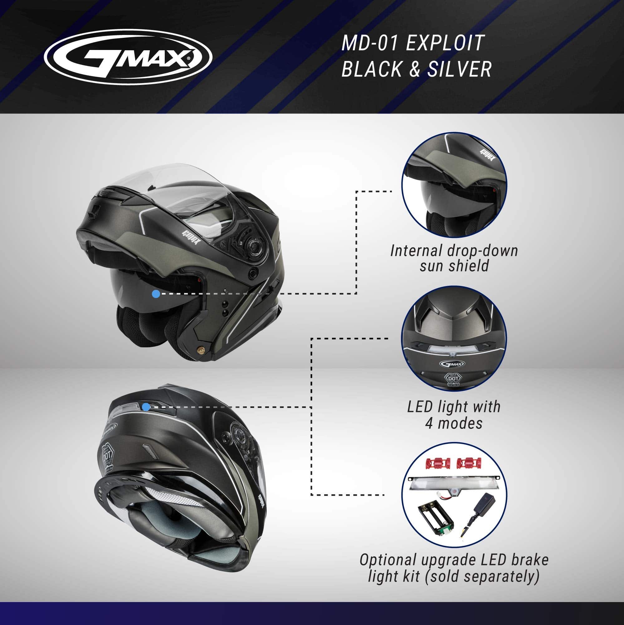 Casco Modular GMAX MD-01 Exploit, Aprobado por DOT, para - Imagen 3