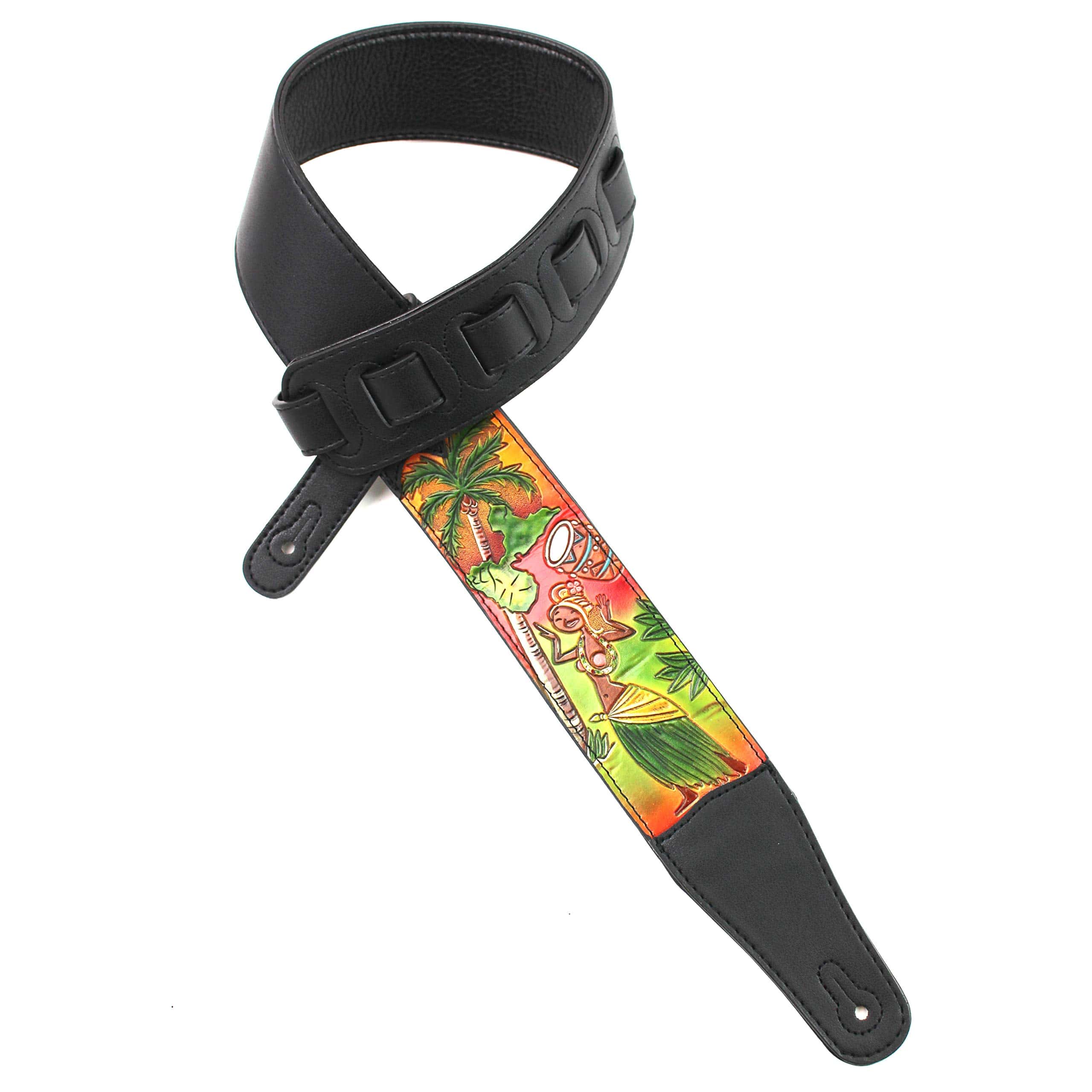 Correa de guitarra de cuero negro tallado a mano Walker &