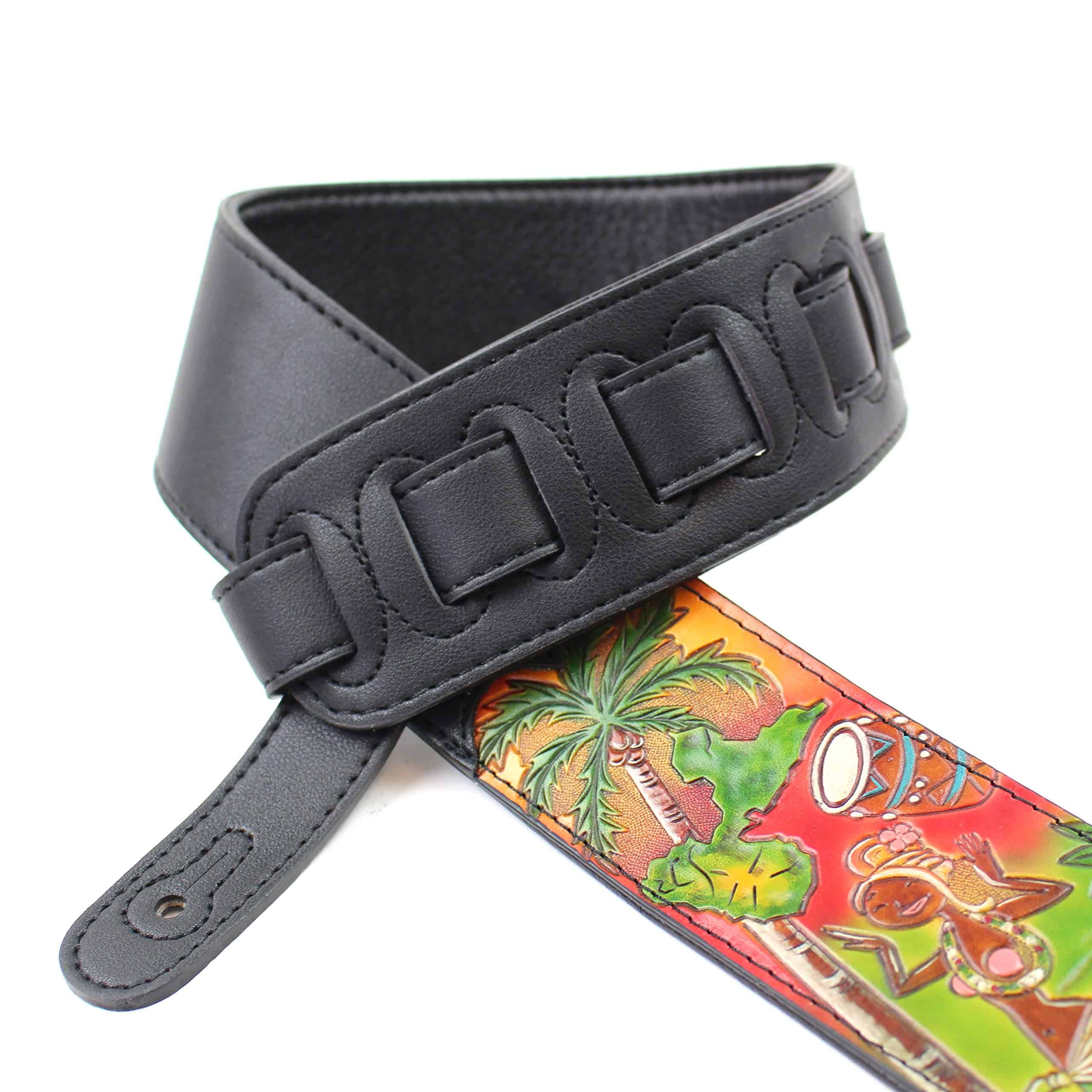 Correa de guitarra de cuero negro tallado a mano Walker & - Imagen 3