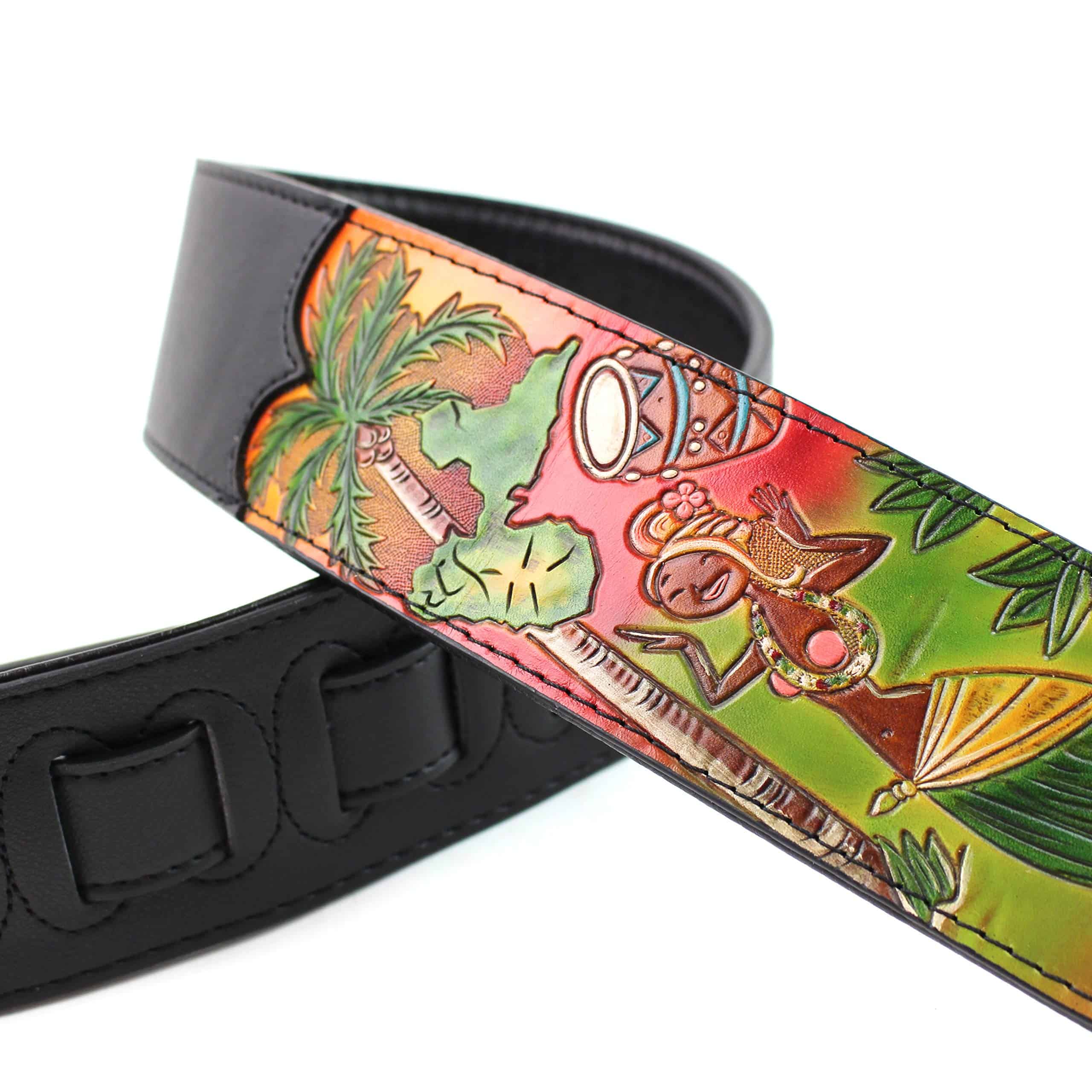 Correa de guitarra de cuero negro tallado a mano Walker & - Imagen 4