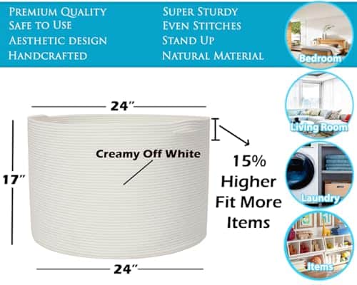 Cesta de Almacenamiento de Cuerda de Algodón Grande de 24" - Imagen 3