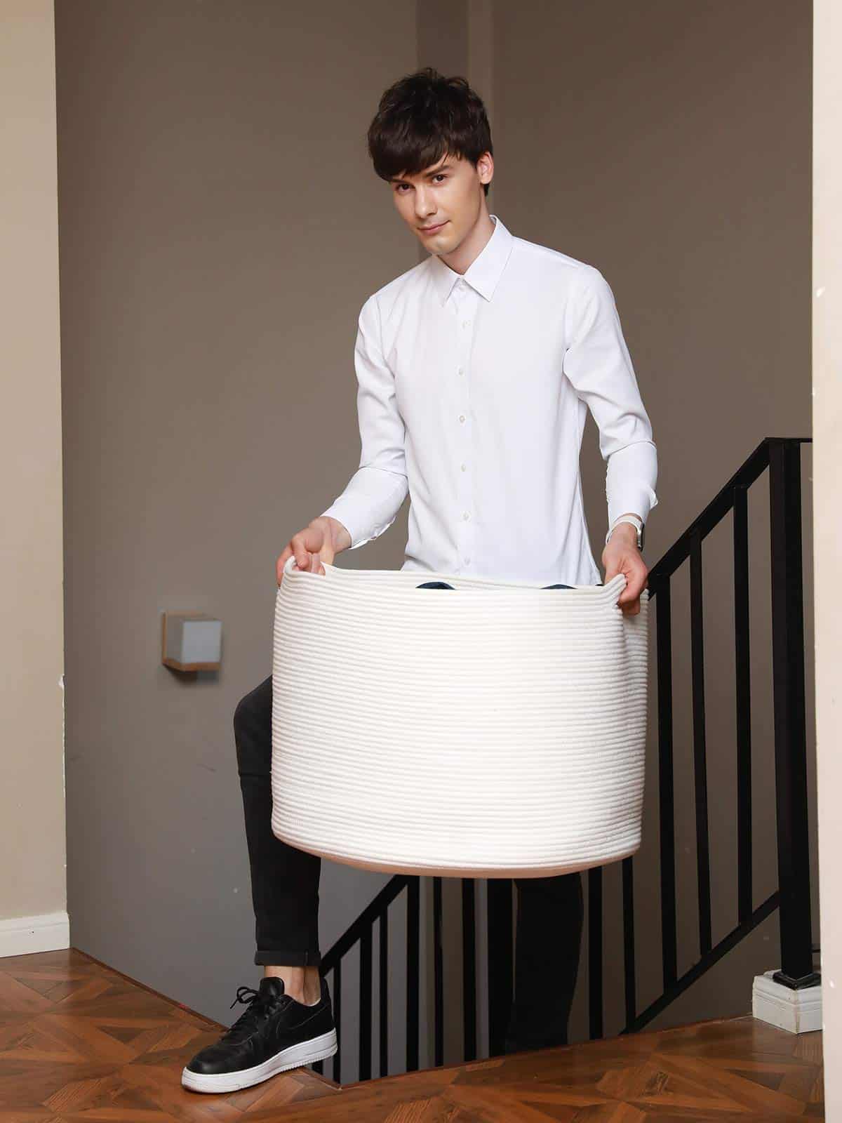 Cesta de Almacenamiento de Cuerda de Algodón Grande de 24" - Imagen 8