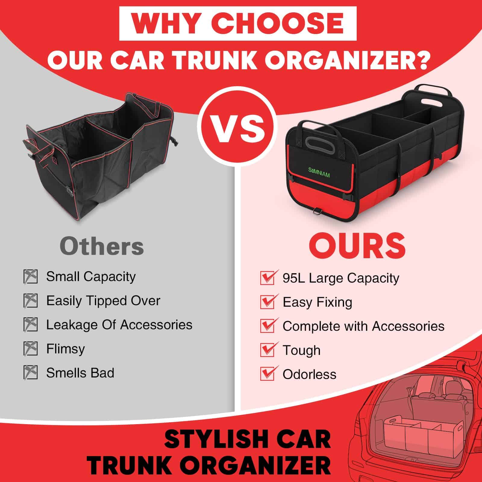 Organizador de maletero grande Simniam para coche, - Imagen 6