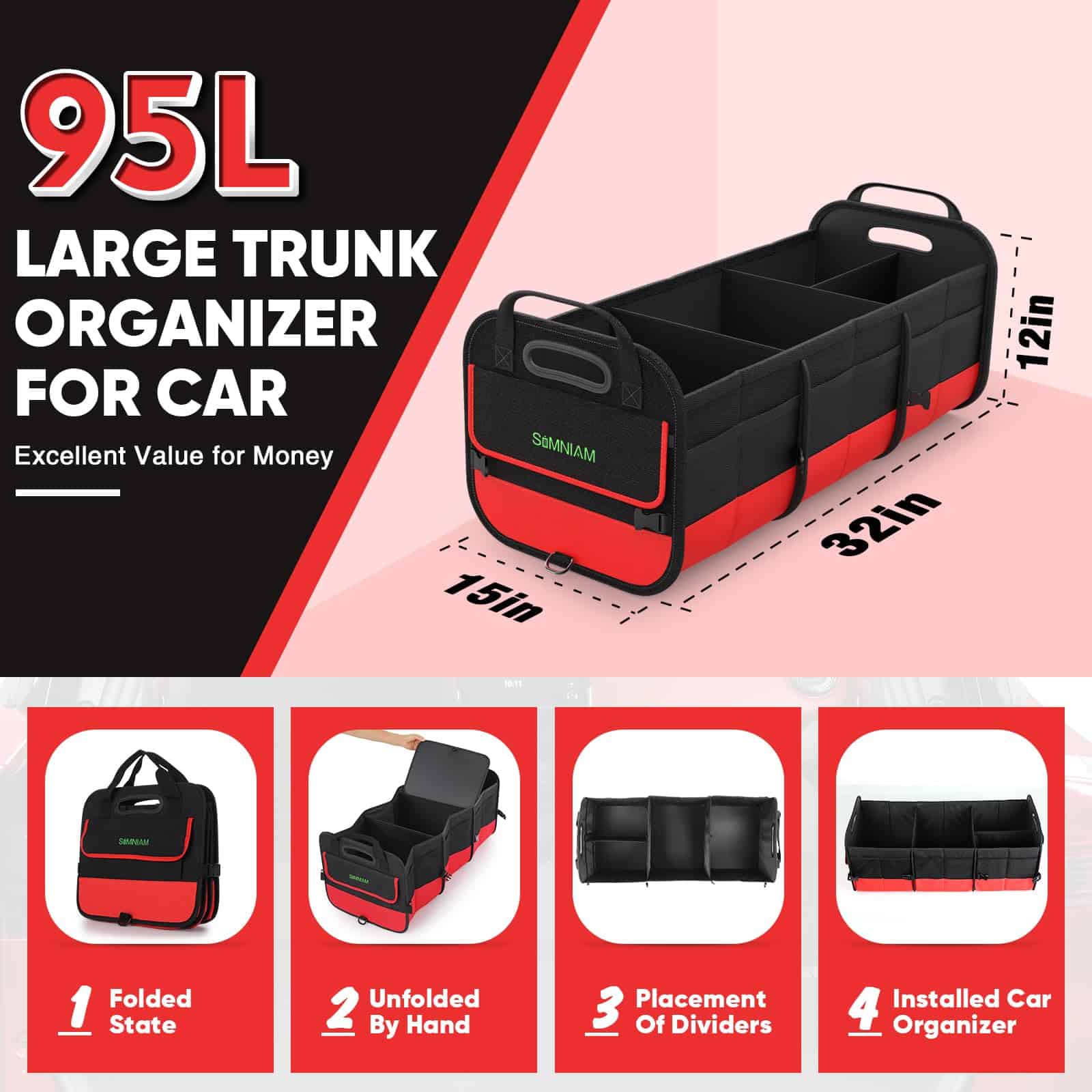 Organizador de maletero grande Simniam para coche, - Imagen 4