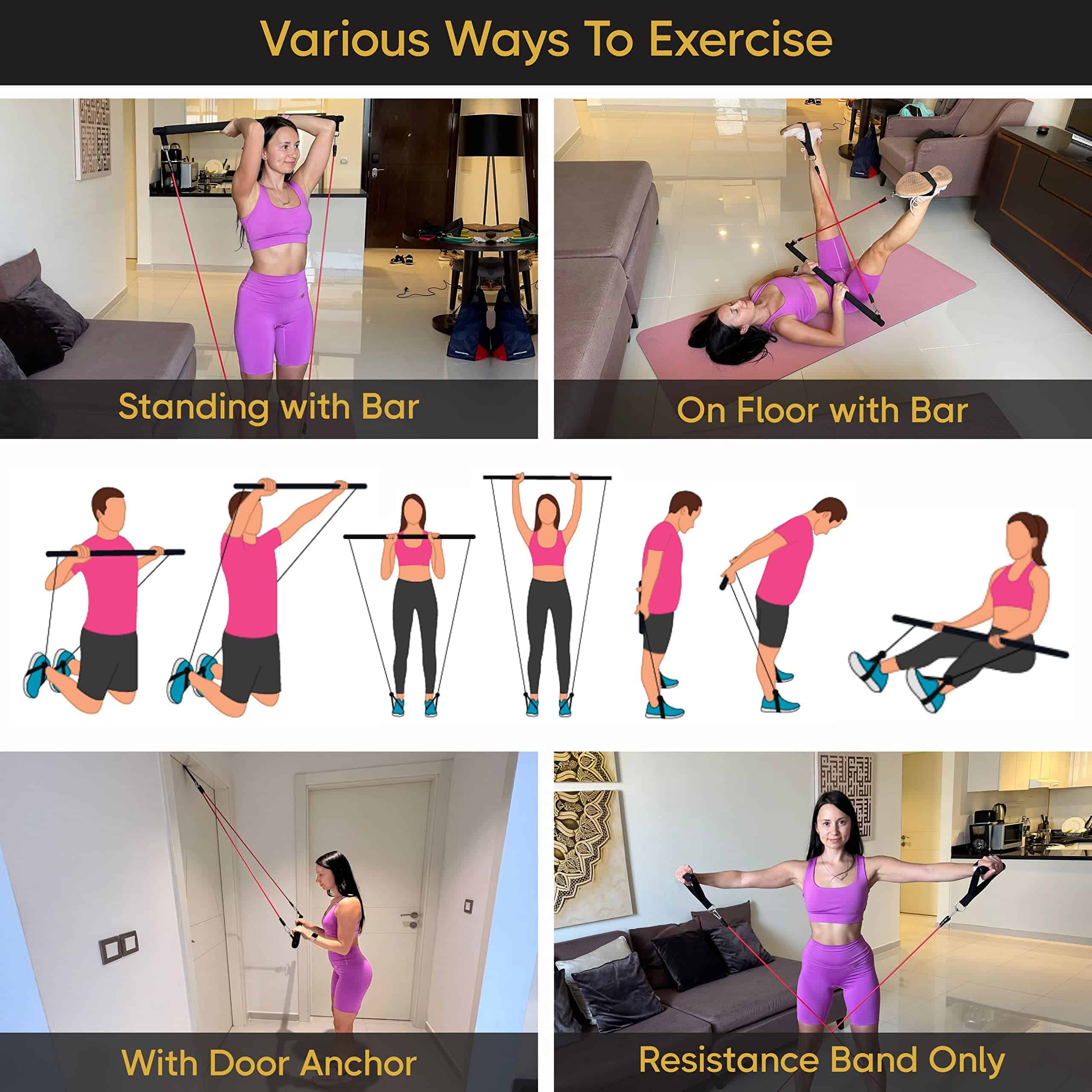 Barra de Pilates Multifuncional con Bandas de Resistencia - - Imagen 3