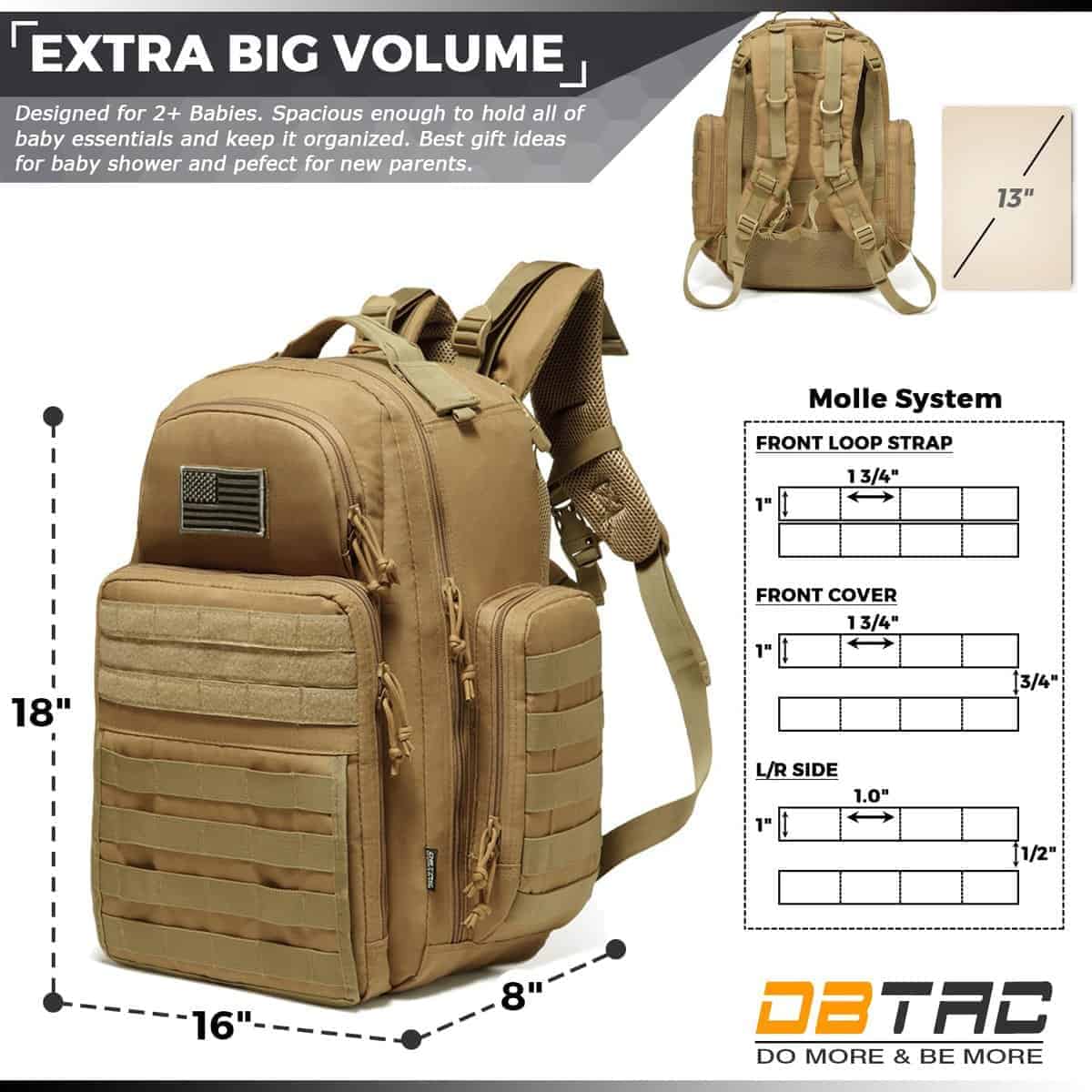Mochila para pañales para papá, DBTAC Bolsa de pañales - Imagen 7