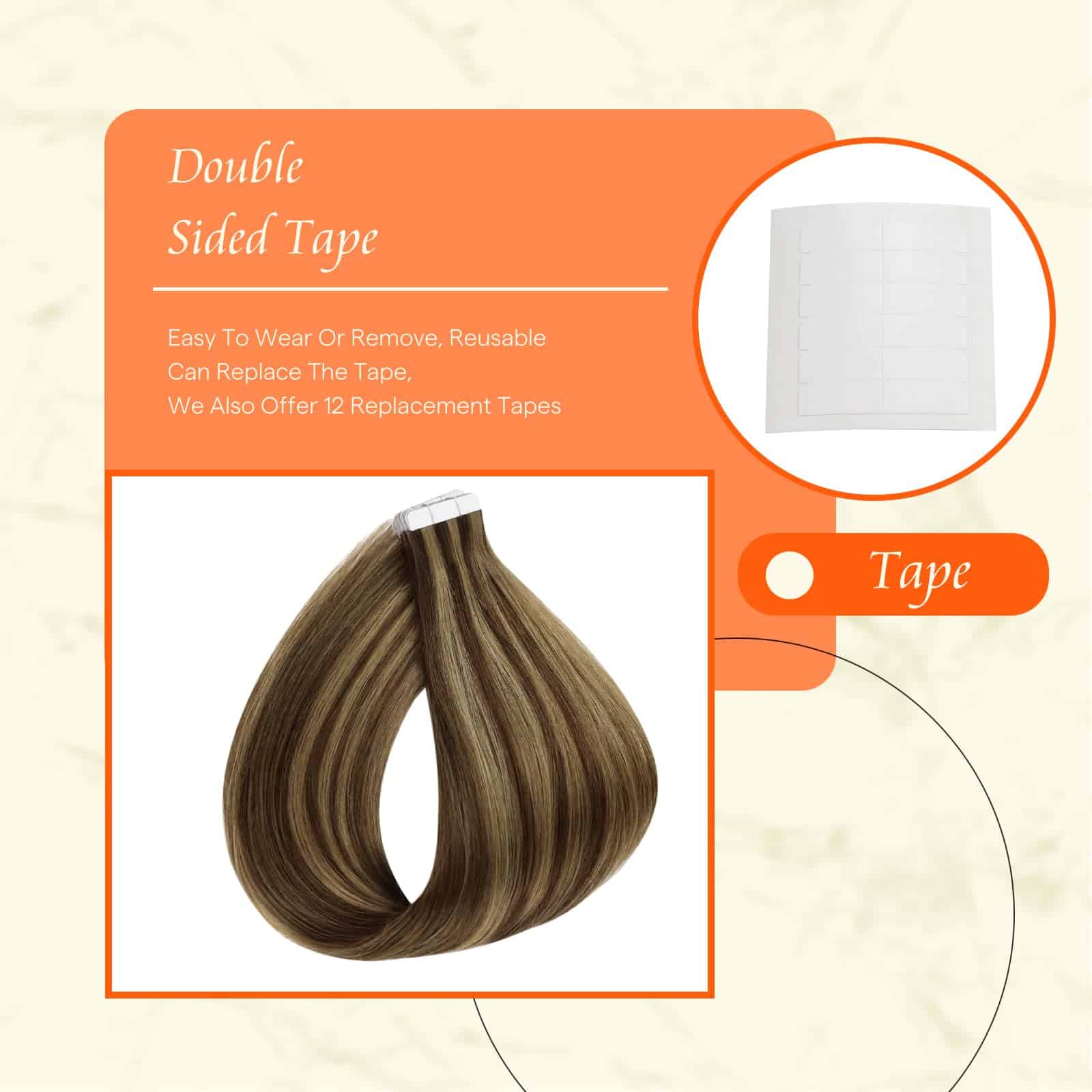 Extensiones de Cabello Humano Tape In -Marrón con Reflejos R - Imagen 5