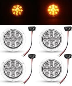 4 Pcs 4 Inch Clear Lens Amber 12 LED Round Trailer Tail