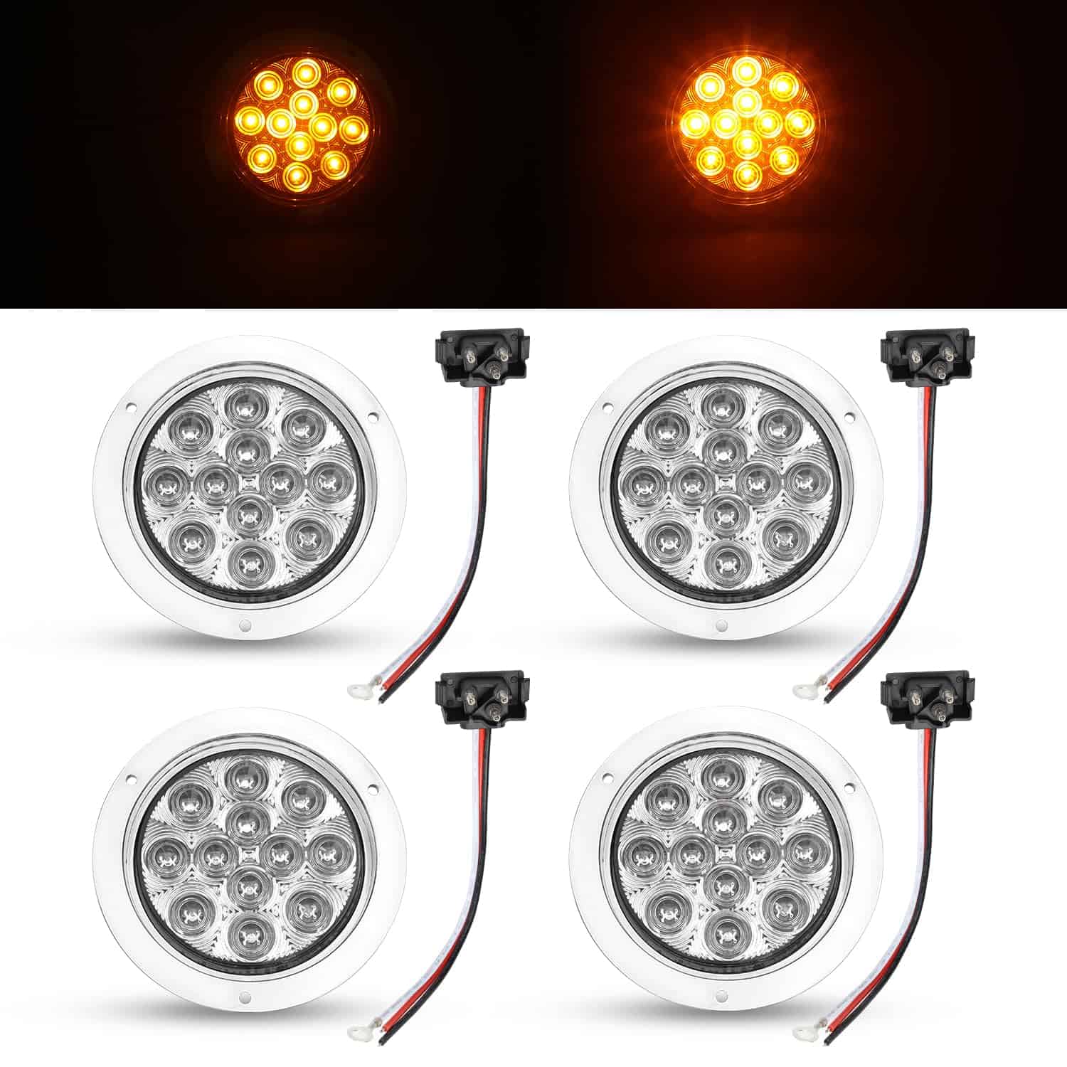 4 Pcs 4 Inch Clear Lens Amber 12 LED Round Trailer Tail