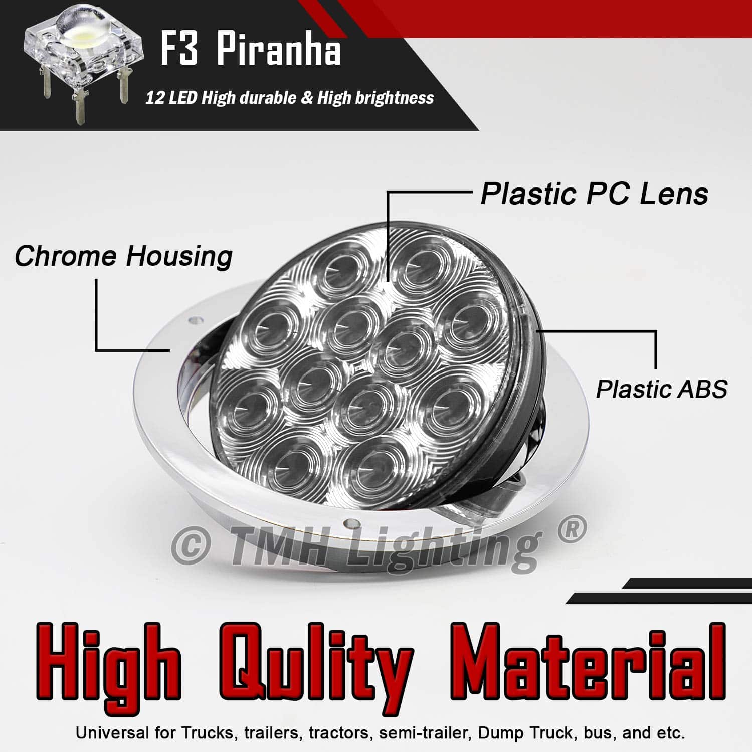 4 Pcs 4 Inch Clear Lens Amber 12 LED Round Trailer Tail - Imagen 7