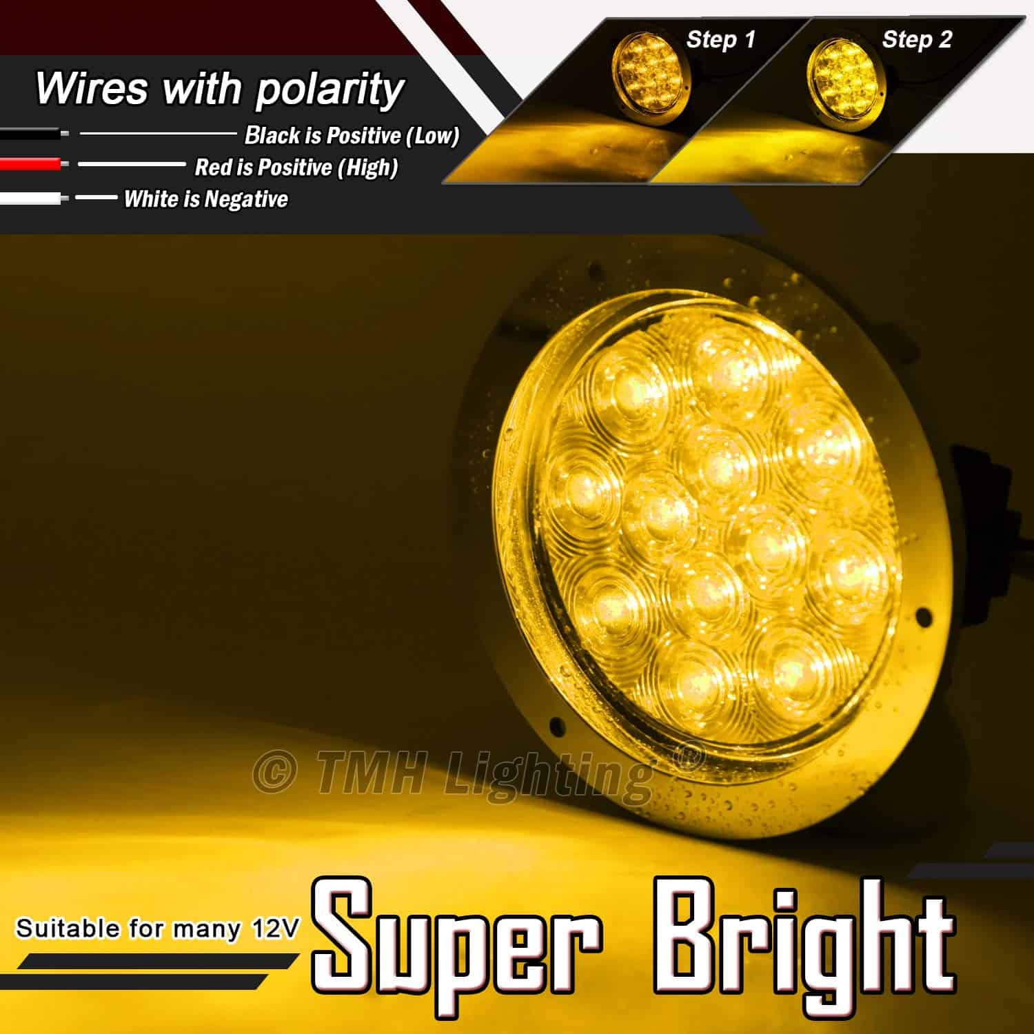 4 Pcs 4 Inch Clear Lens Amber 12 LED Round Trailer Tail - Imagen 6