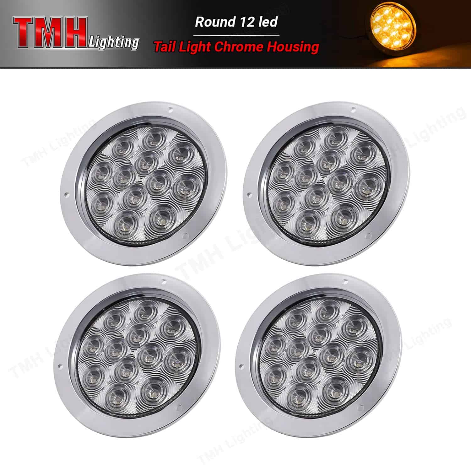 4 Pcs 4 Inch Clear Lens Amber 12 LED Round Trailer Tail - Imagen 3
