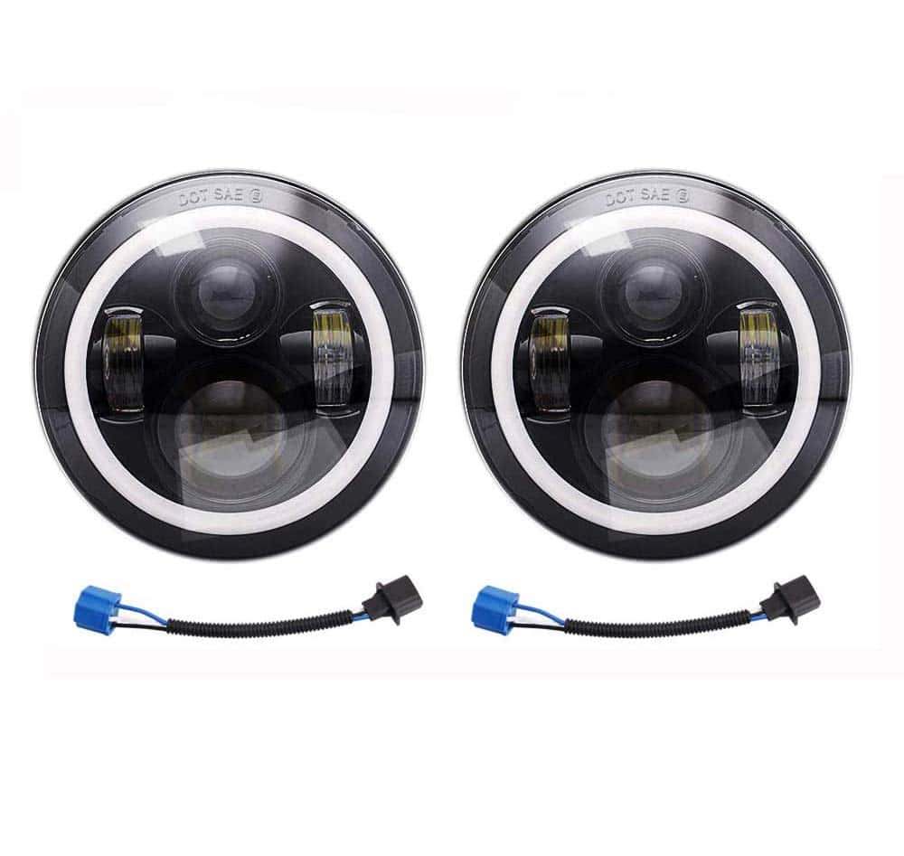 DOT 2pcs 7inch Round Headlights High Low Beam With White