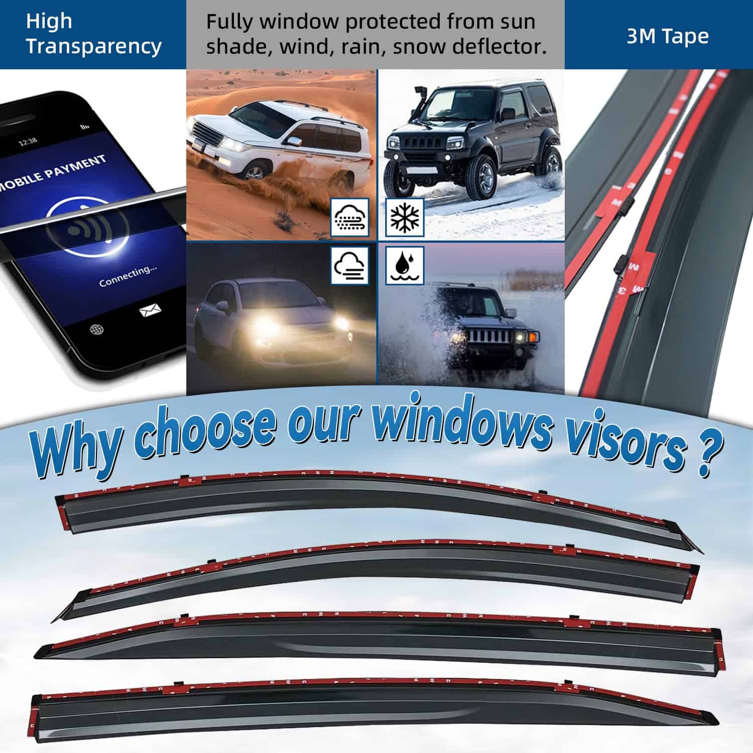 LQQDP 4pcs Humo Tintado con Ribete Cromado Estilo de - Imagen 3